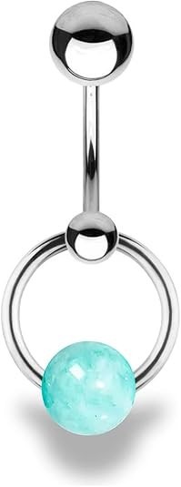 14G VCH Vertical Hood Barbell Belly Ring Steel Crystal Ball Navel Jewelry
