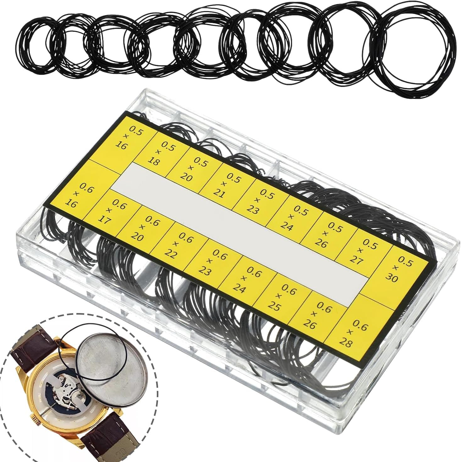 180 Pcs O Ring Watch Gasket Kit, 18 Sizes Rubber Seal O Rings 16–30Mm, Waterproo
