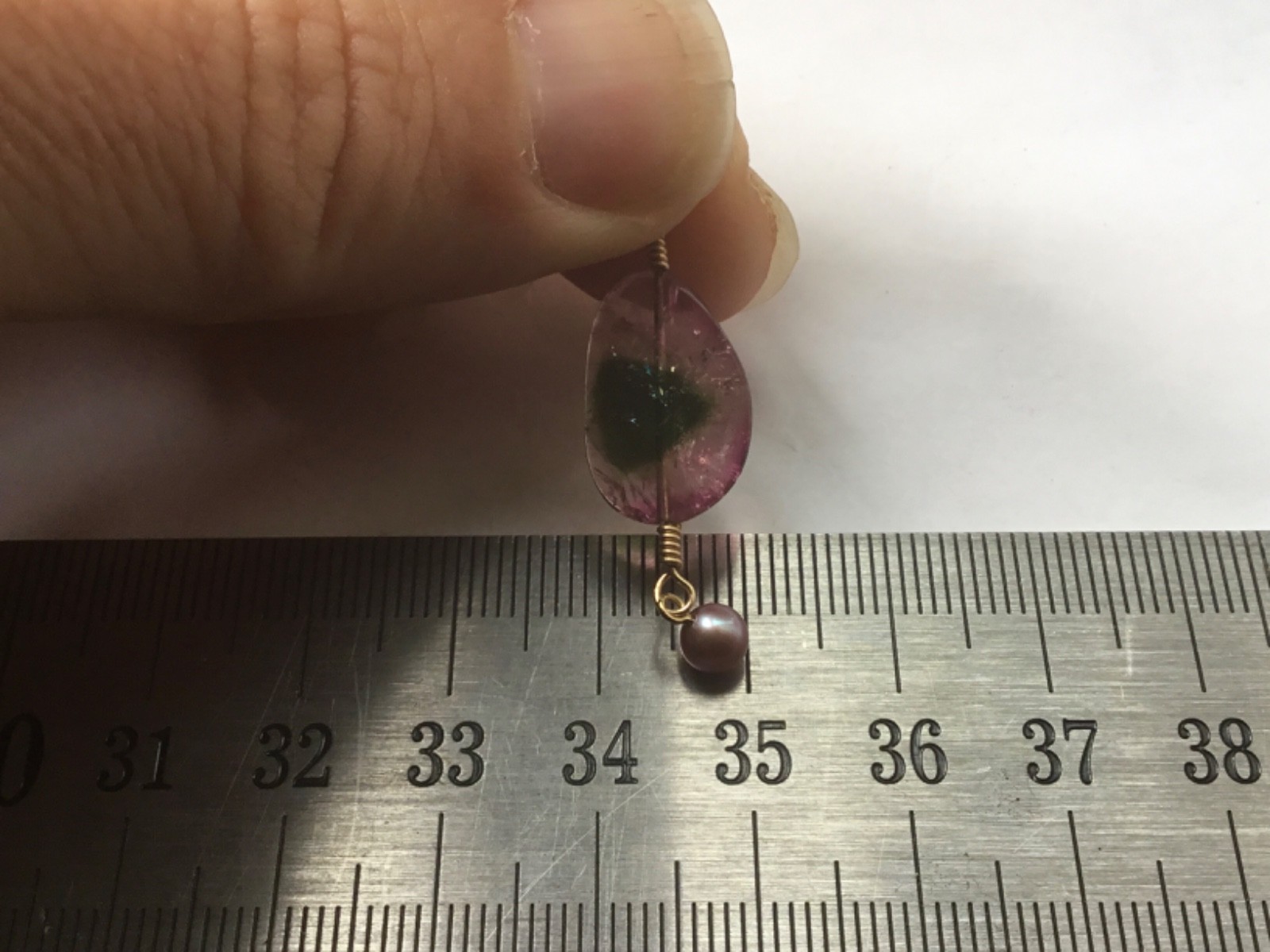 Solid 9ct gold tourmaline slice pendant 9k 375