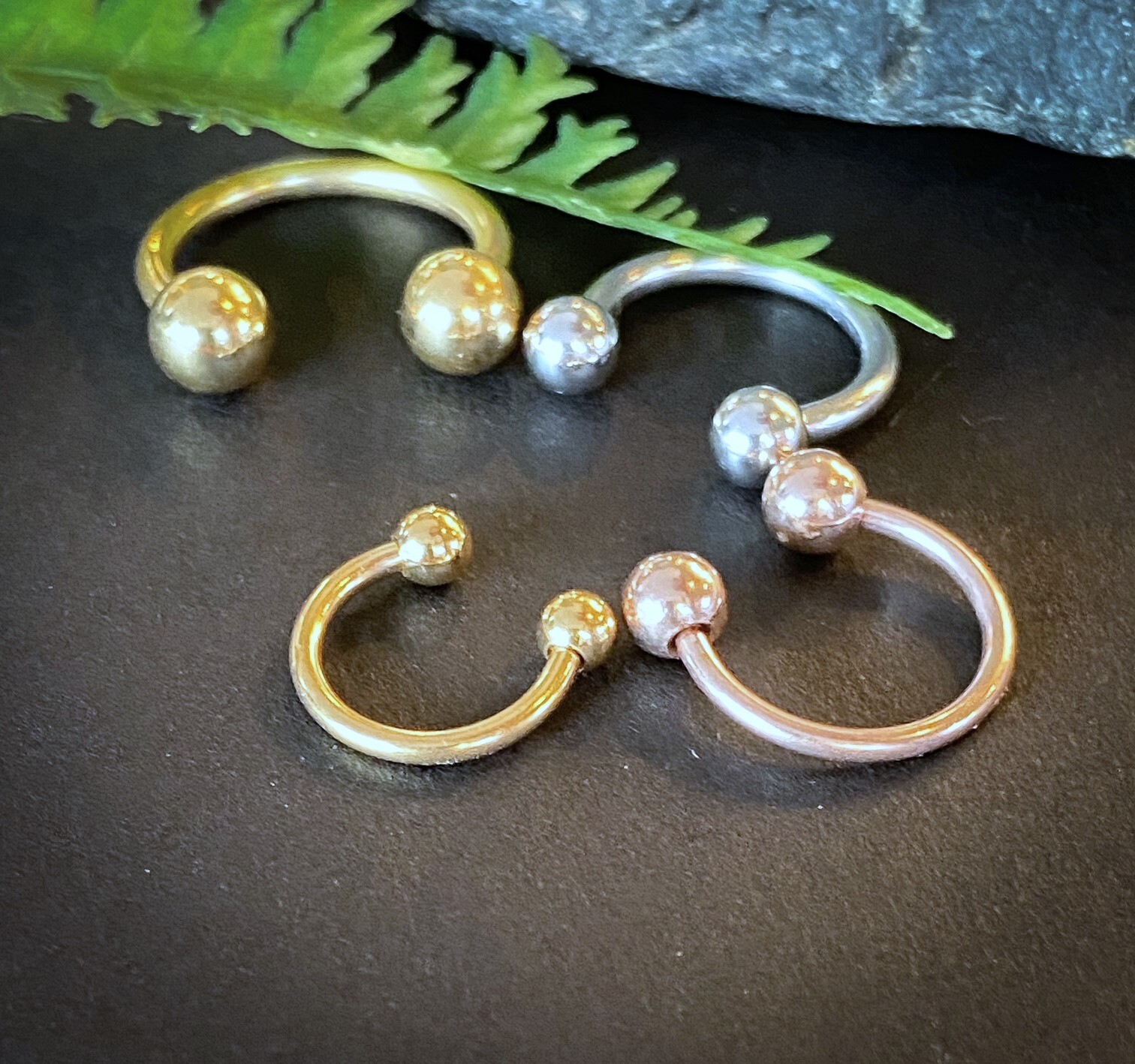 3 PAIR Value Pack Steel, Gold and Rose Gold Circular Barbells Horseshoes 16g 14g