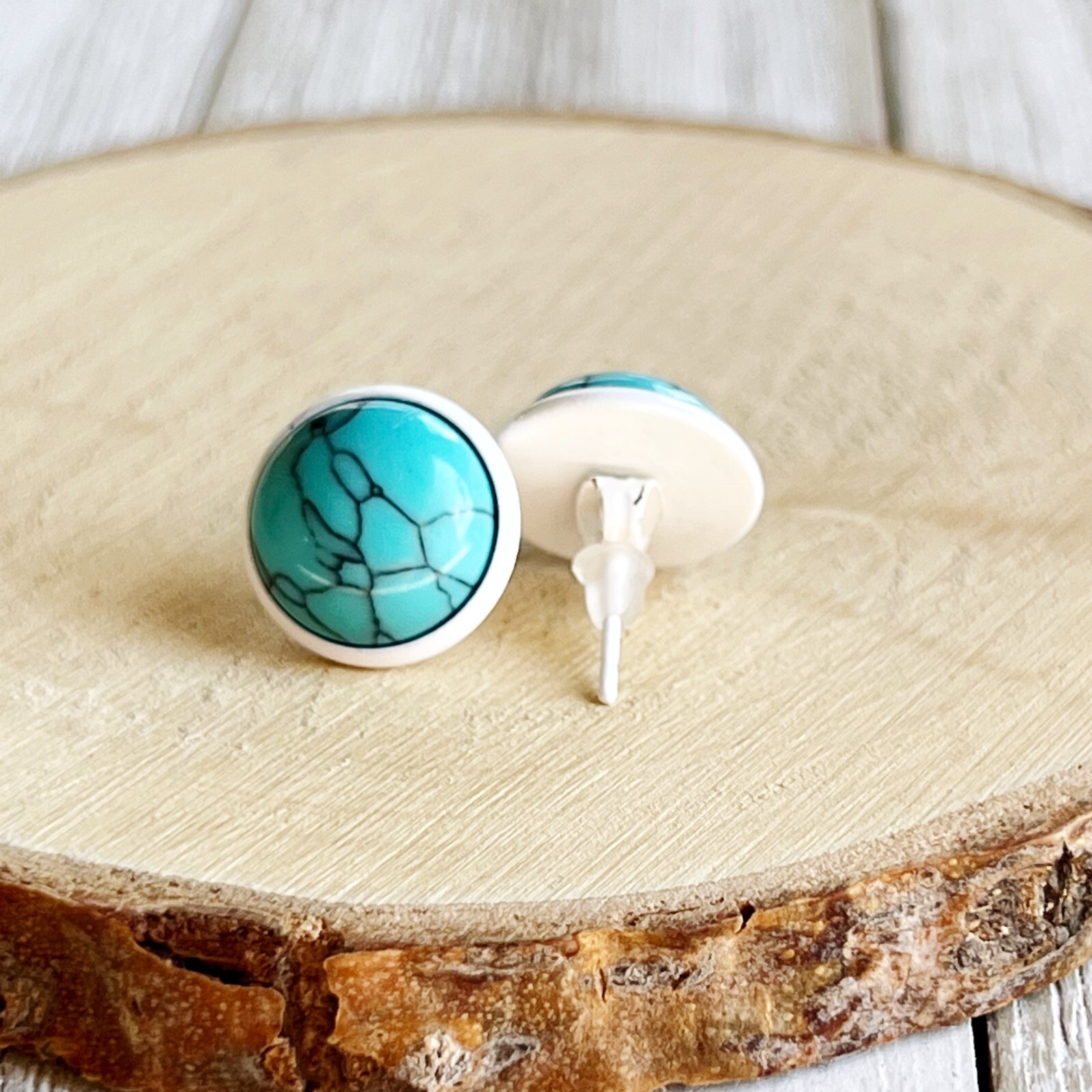 Turquoise 12.2mm White Stud Earrings