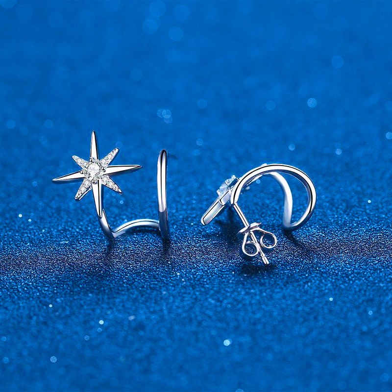0.28CT Moissanite Star Climber Cuff Earring Sterling Silver Twist Crawler Cuff