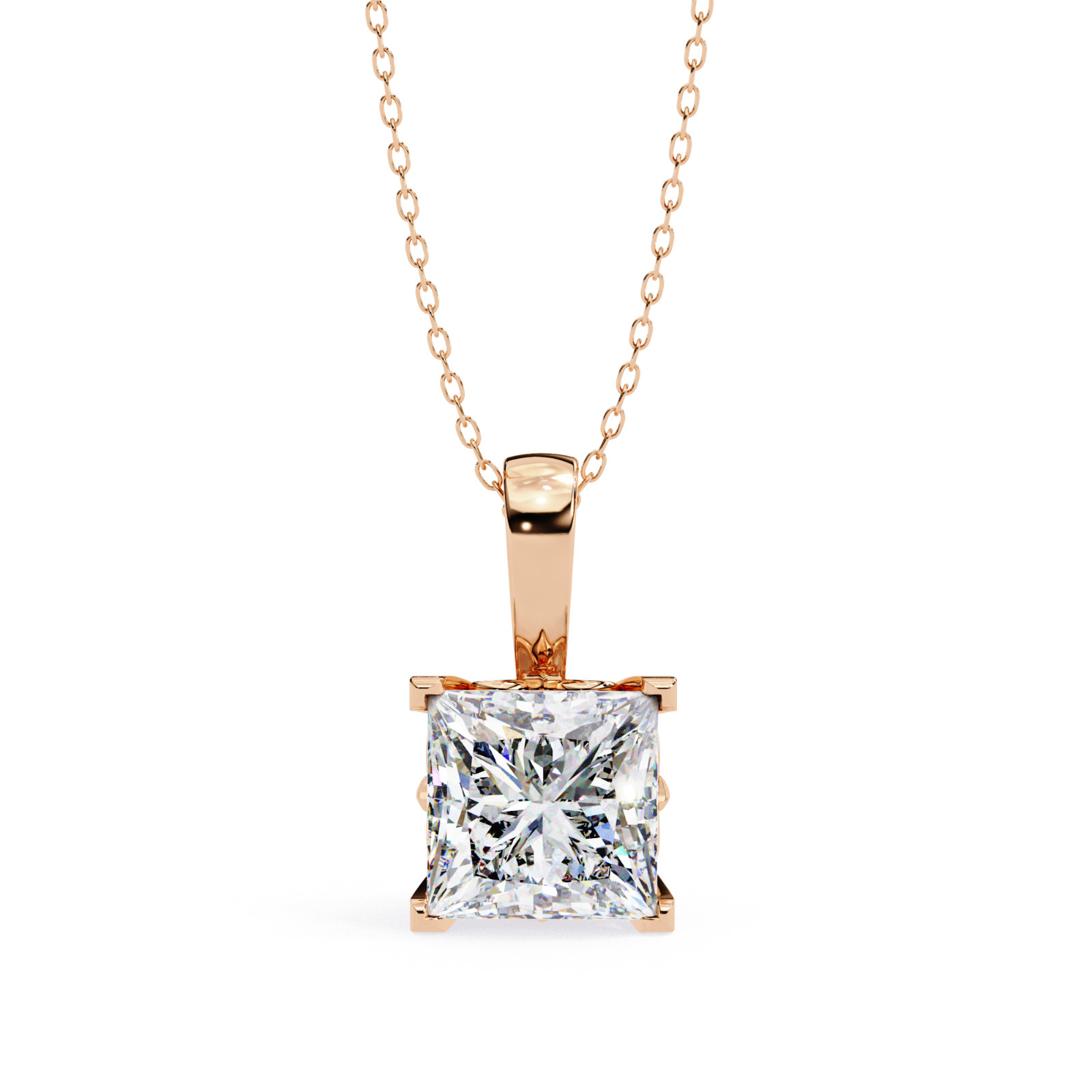 Beautiful Princess Diamond Pendant Made In 14 KT Gold Studded With Lab Created