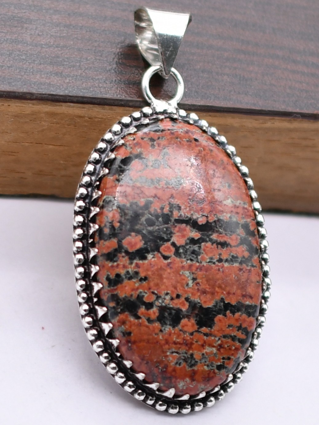 Mahogany Obsidian Natural Gemstone Silver Plated Pendant 2″ J 1889