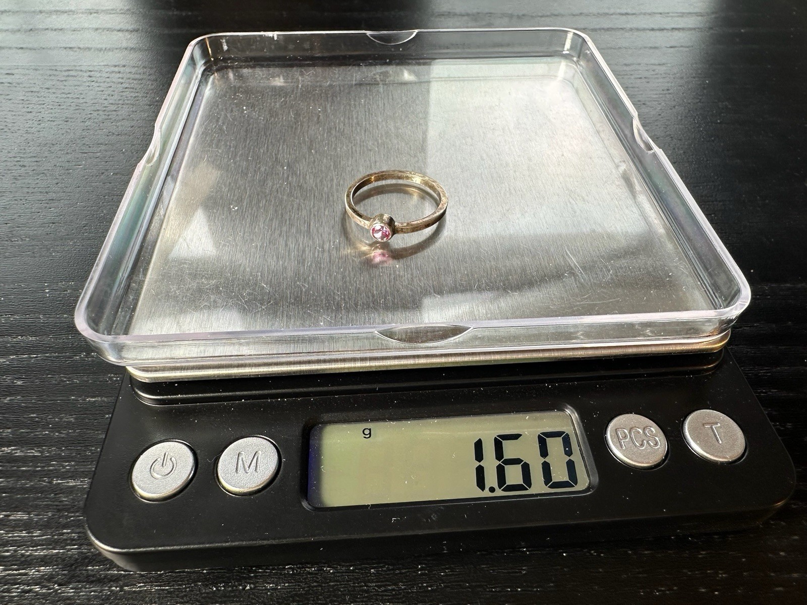 1.60g Vintage Sterling Silver 925 Ring Pink Round Stone Minimalist M Size 6.5