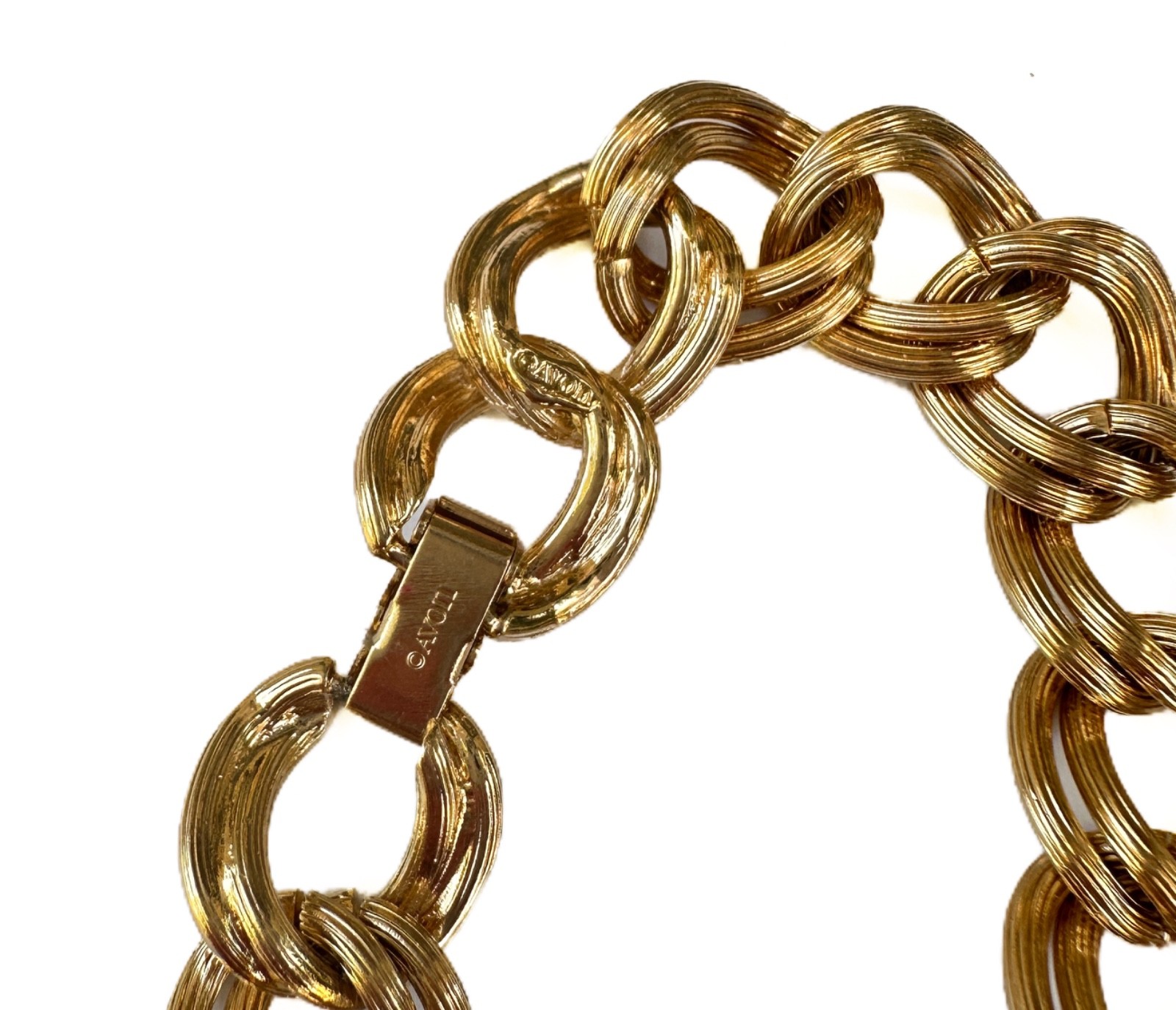 Avon Textured Goldtone Double Curb Textured Link Bracelet Signed Vintage