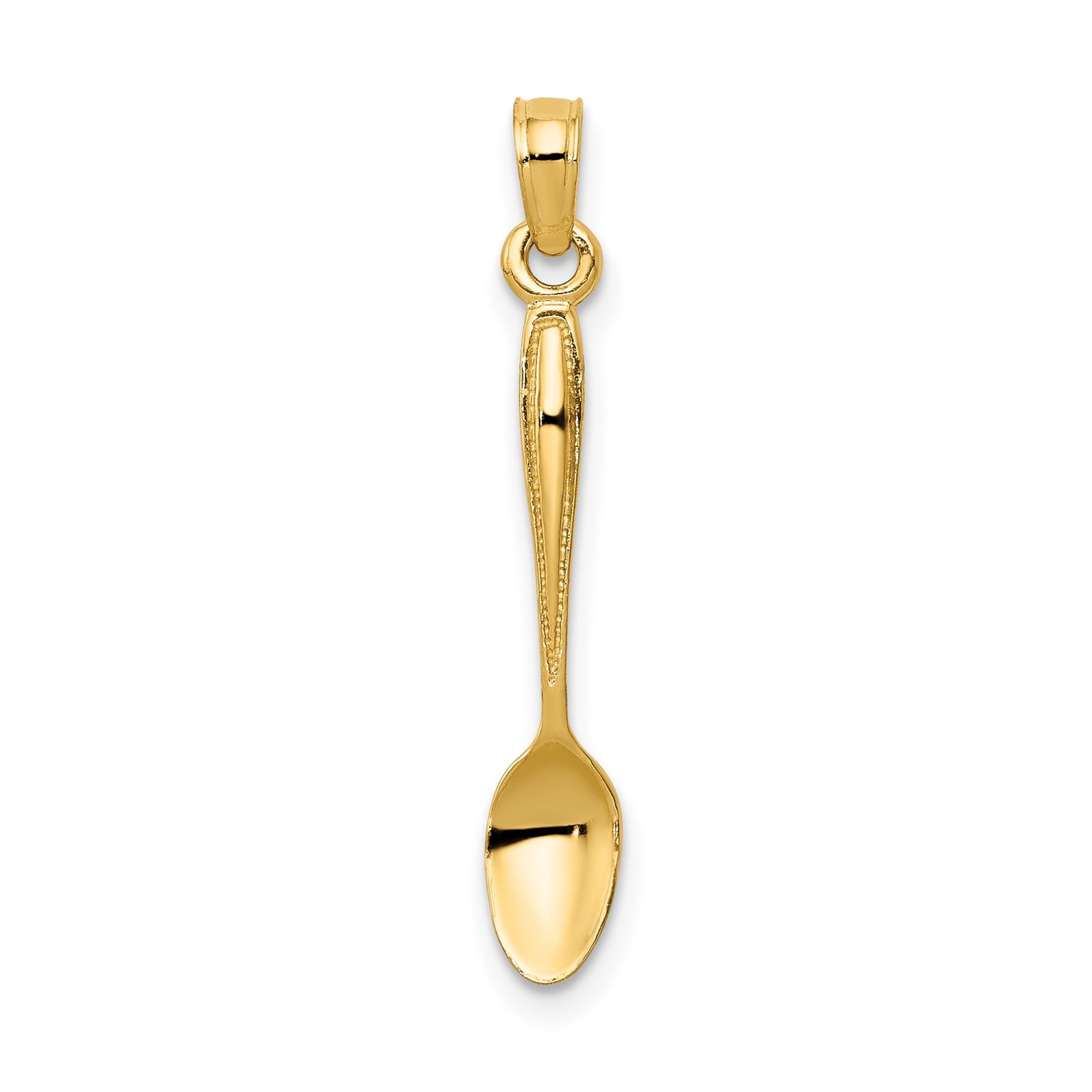 14k Yellow Gold 3-D Table Spoon Pendant Necklace Womens