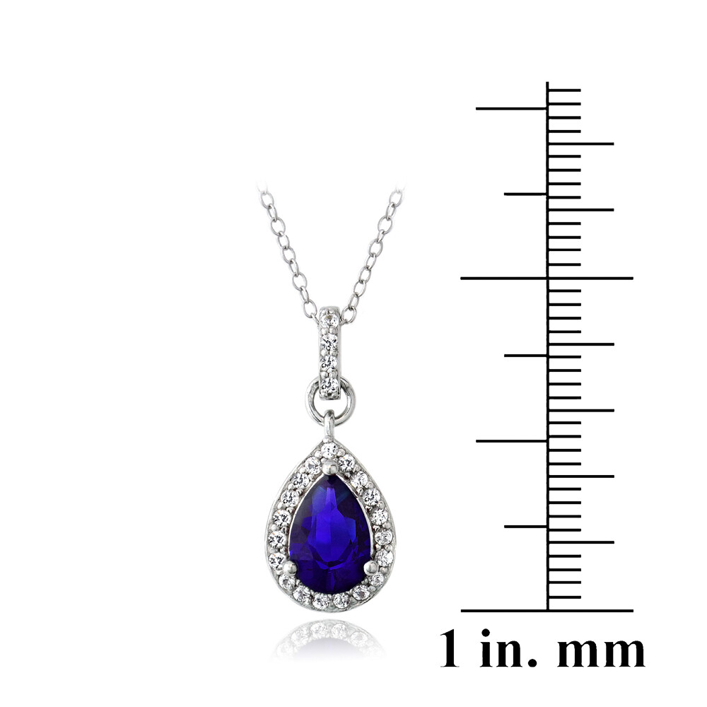 925 Silver Lab Created Blue & White Sapphire Teardrop Necklace, 18″