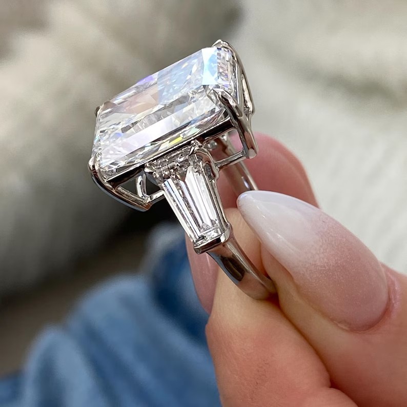 RARE 5.85 Ct Certified Radiant Cut White Treated Diamond 925 Silver Ring