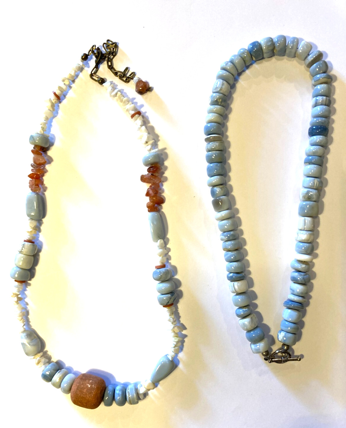 Boho Natural Light Blue Opal & LaceAgate Necklace/Choker & Earring Sets, 16″-20″