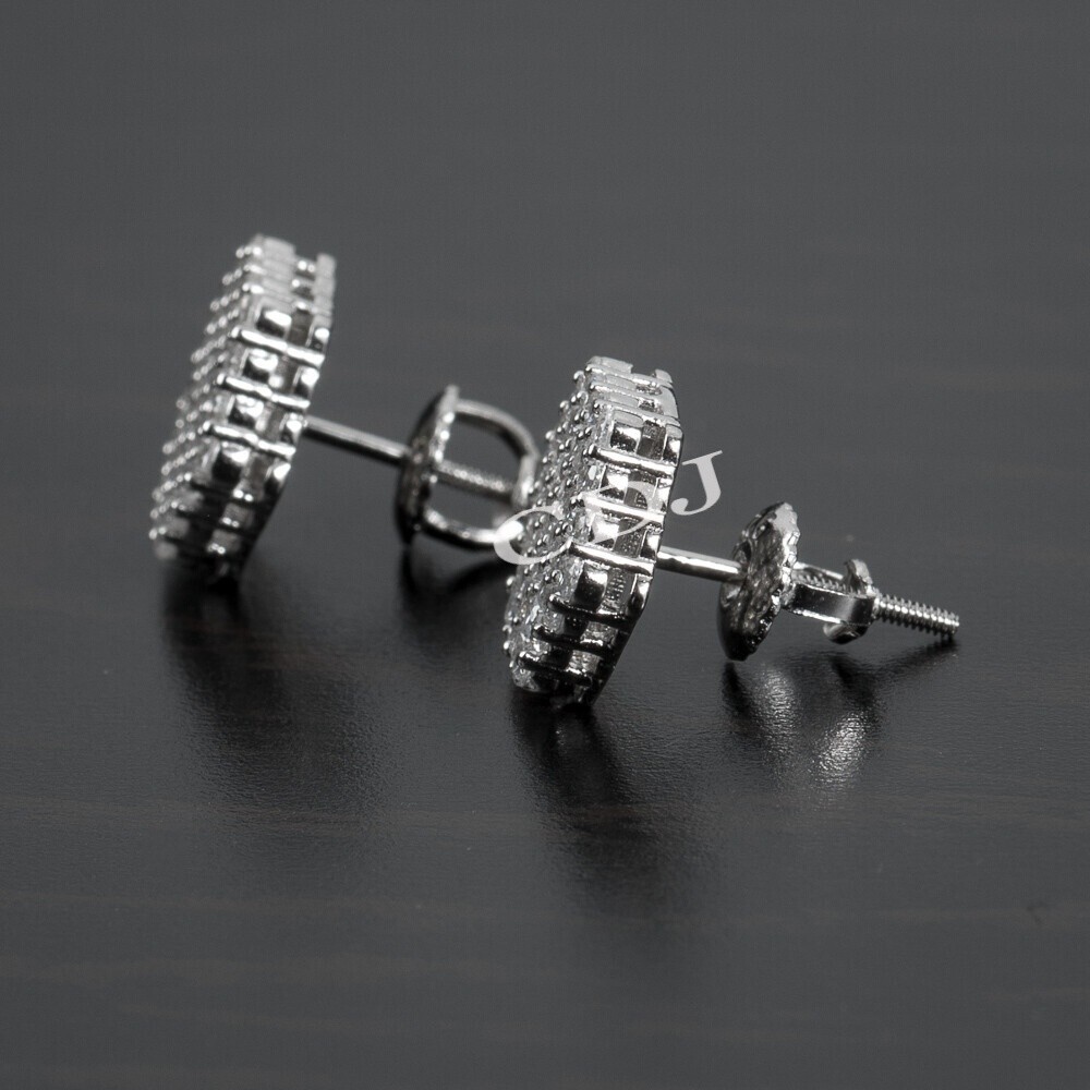 1ct Genuine Round Moissanite Men’s Octagon Cluster Stud Earring 925 Silver