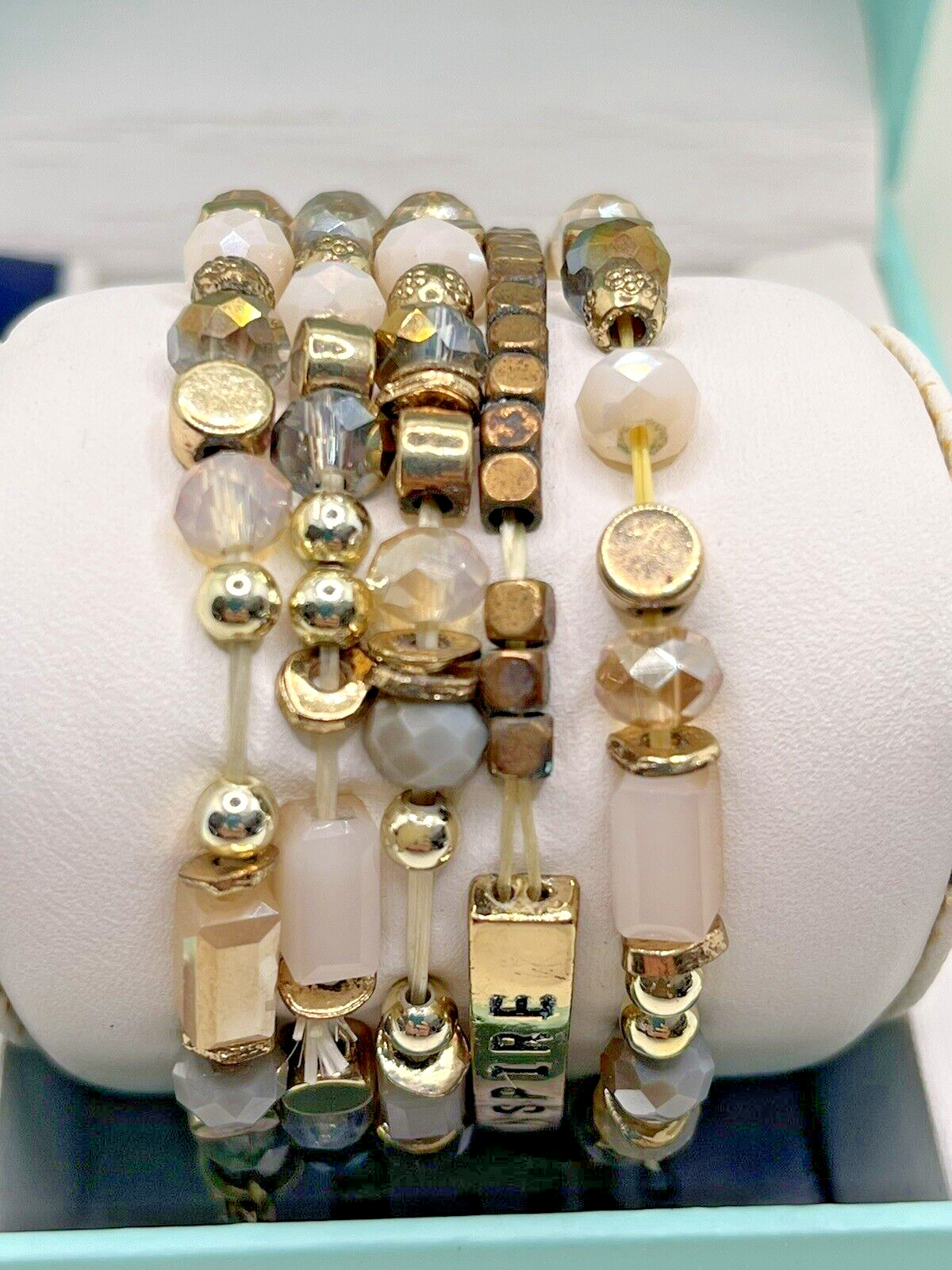 Lovita & Co INSPIRE Gold Tone Beaded Rhinestone 5 Stretch Bracelets NIB