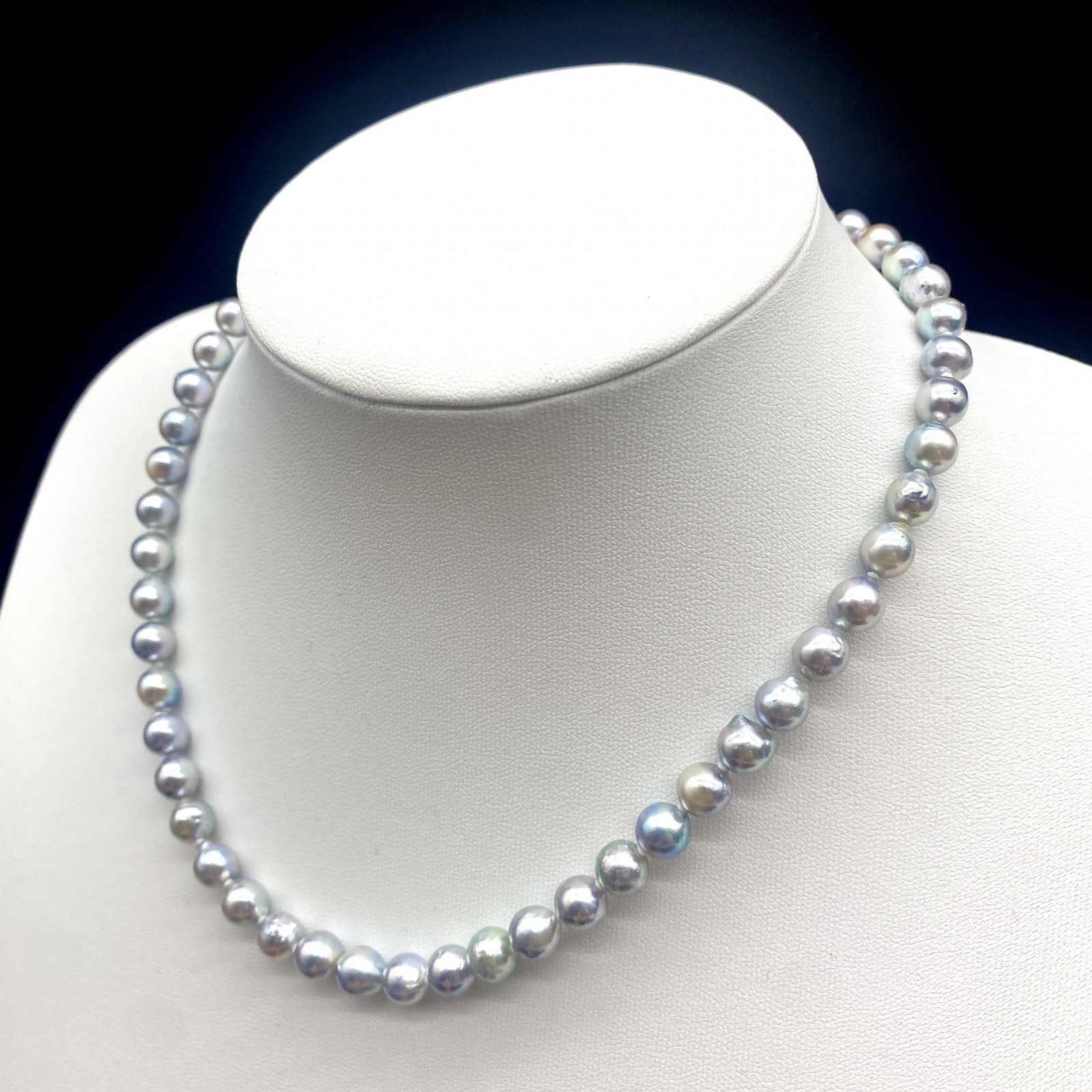 Akoya Pearl Necklace Jewelry Blue Gray Approx 43cm 7.0–7.5mm 30.4g Silver Auth