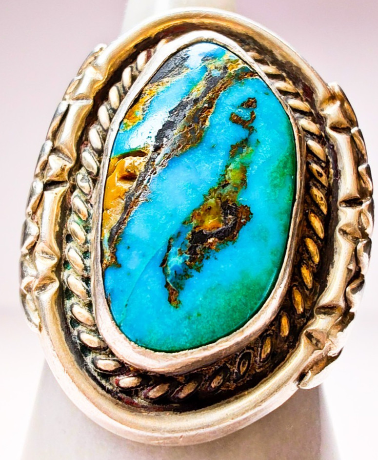 Navajo Sterling Silver Turquoise Ring Size 10.5 • LARGE 19×10.6mm Stone • 17.18g