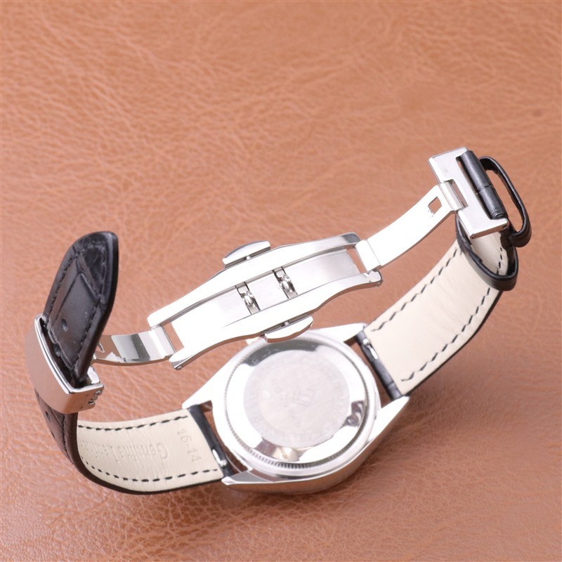 Premium Crocodile Grain Genuine Leather Watch Strap Butterfly Buckle Band12-24mm