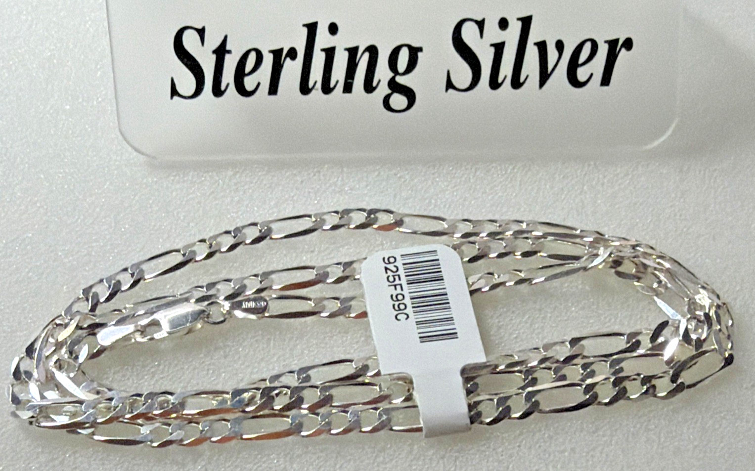 925 Sterling Silver Solid Italy Figaro LinkChain 9.9grams 3.9mm 22” Necklace NWT