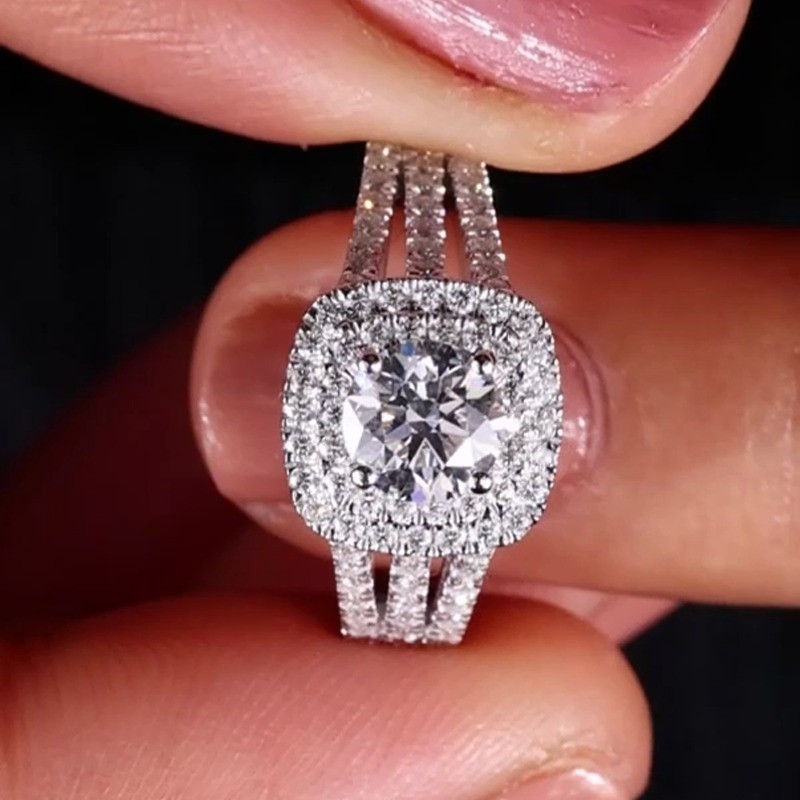 1.90 TCW Round Moissanite Double Halo Engagement Ring In 14k White Gold Plated