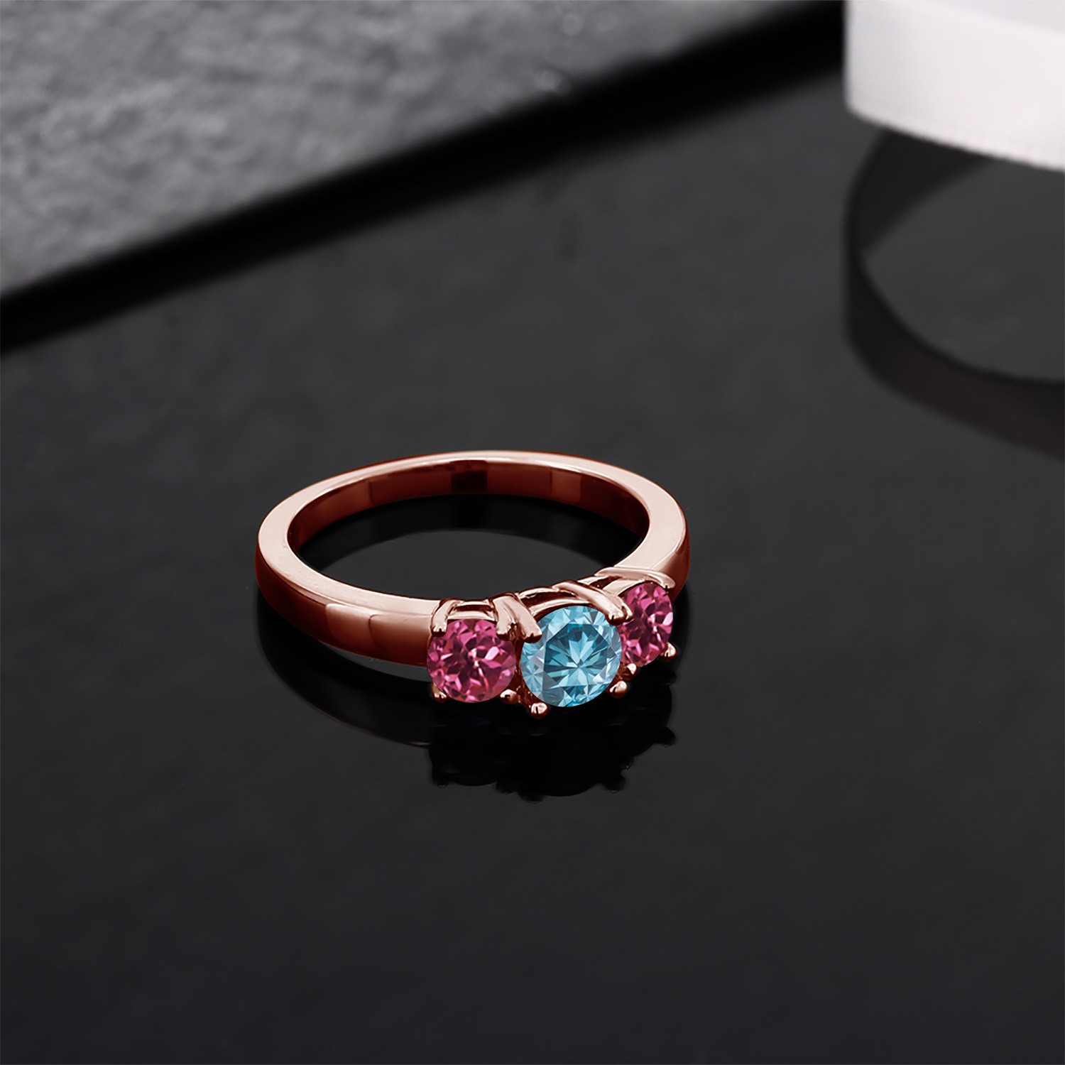 18K Rose Gold Plated Silver Blue Lab Grown Diamond and Pink Tourmaline