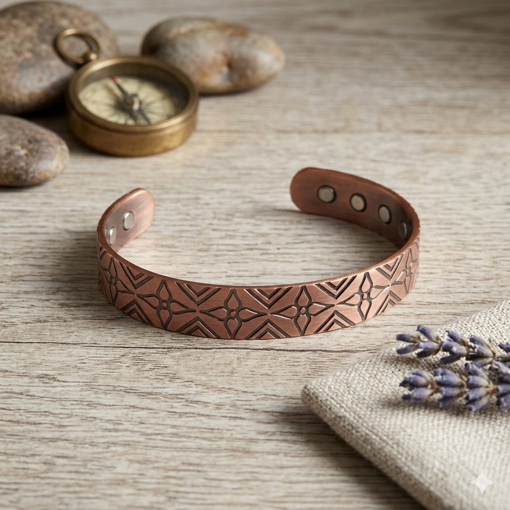 Artisan Pure Solid Copper Magnetic Bracelet Arthritis Therapy Cuff Geometric III
