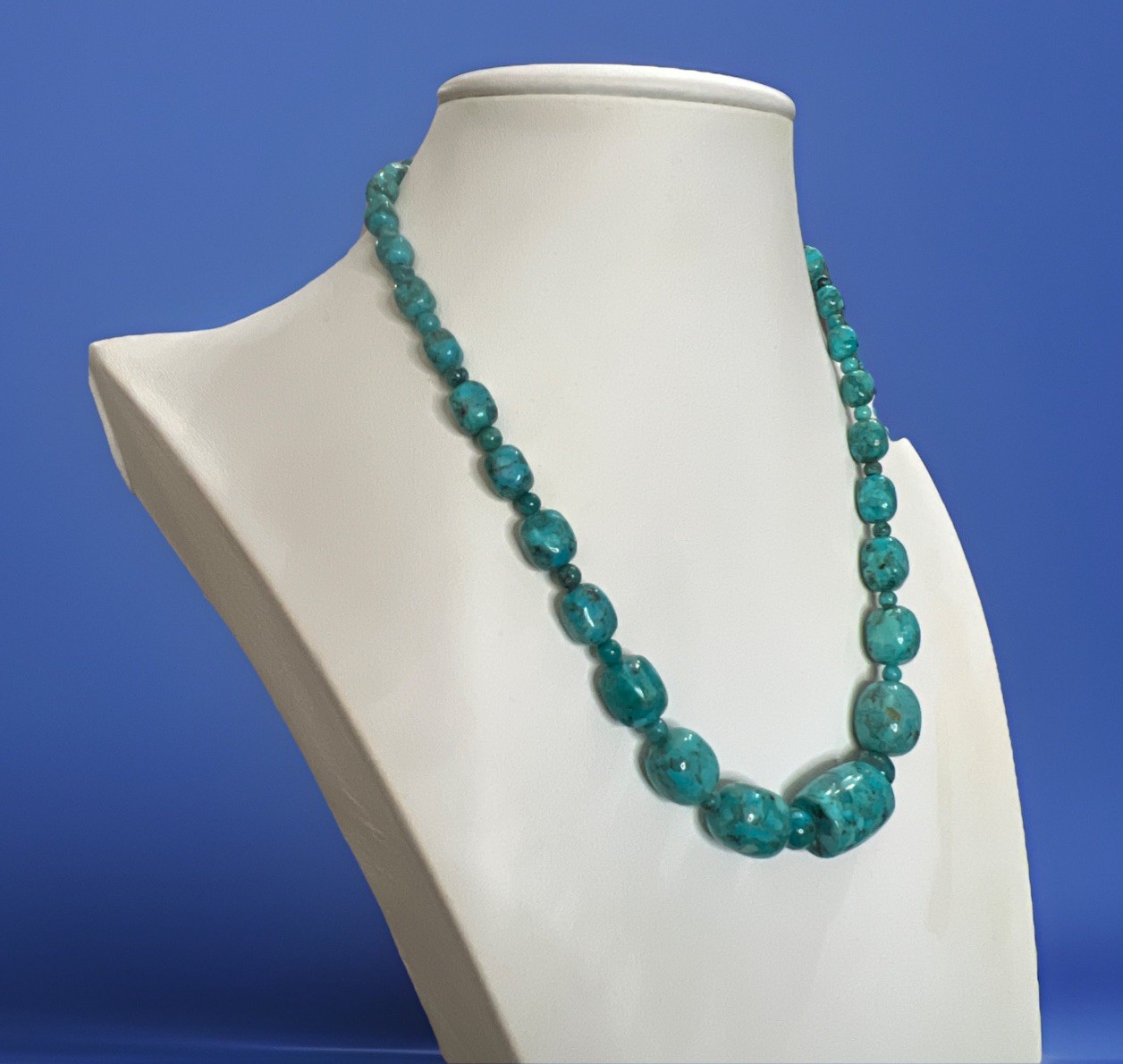Mine Finds by Jay King DTR Turquoise Beaded Necklace Sterling 925, 17.5”-20.5”