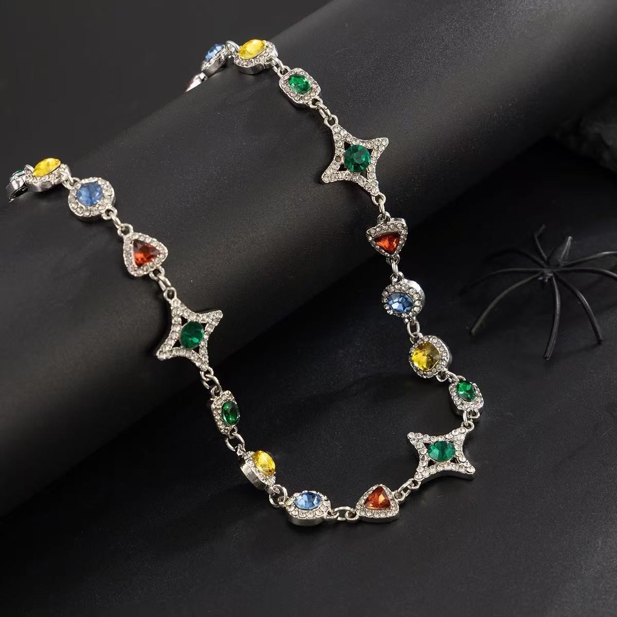 Gold-plated alloy necklace color imitation gemstone collar and bracelet set