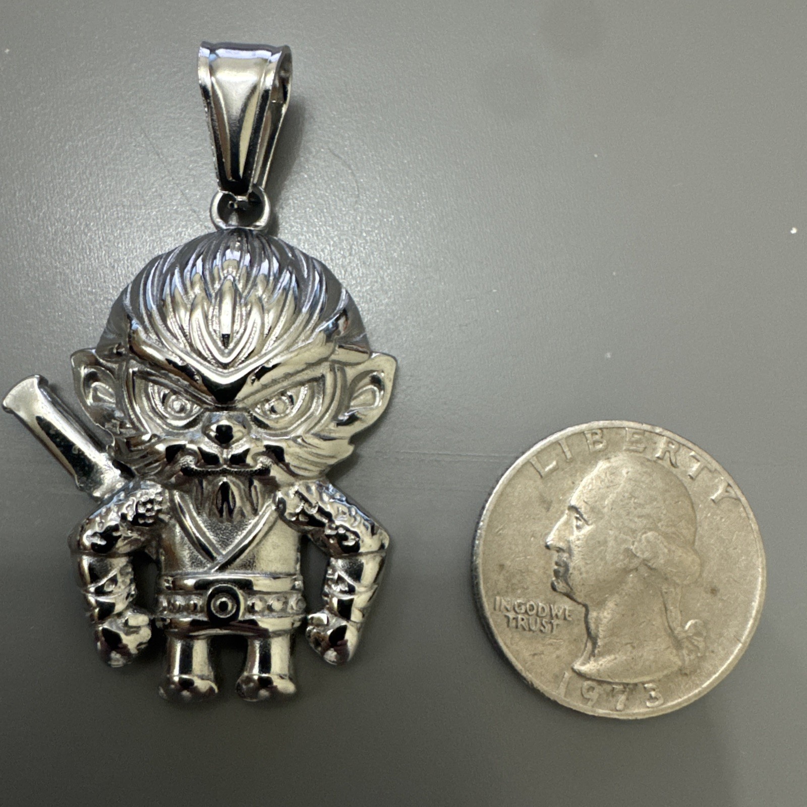 Silver Plate Monkey King Sun Wukong Chinese Mythology Pendant 24 Inch Chain Gift