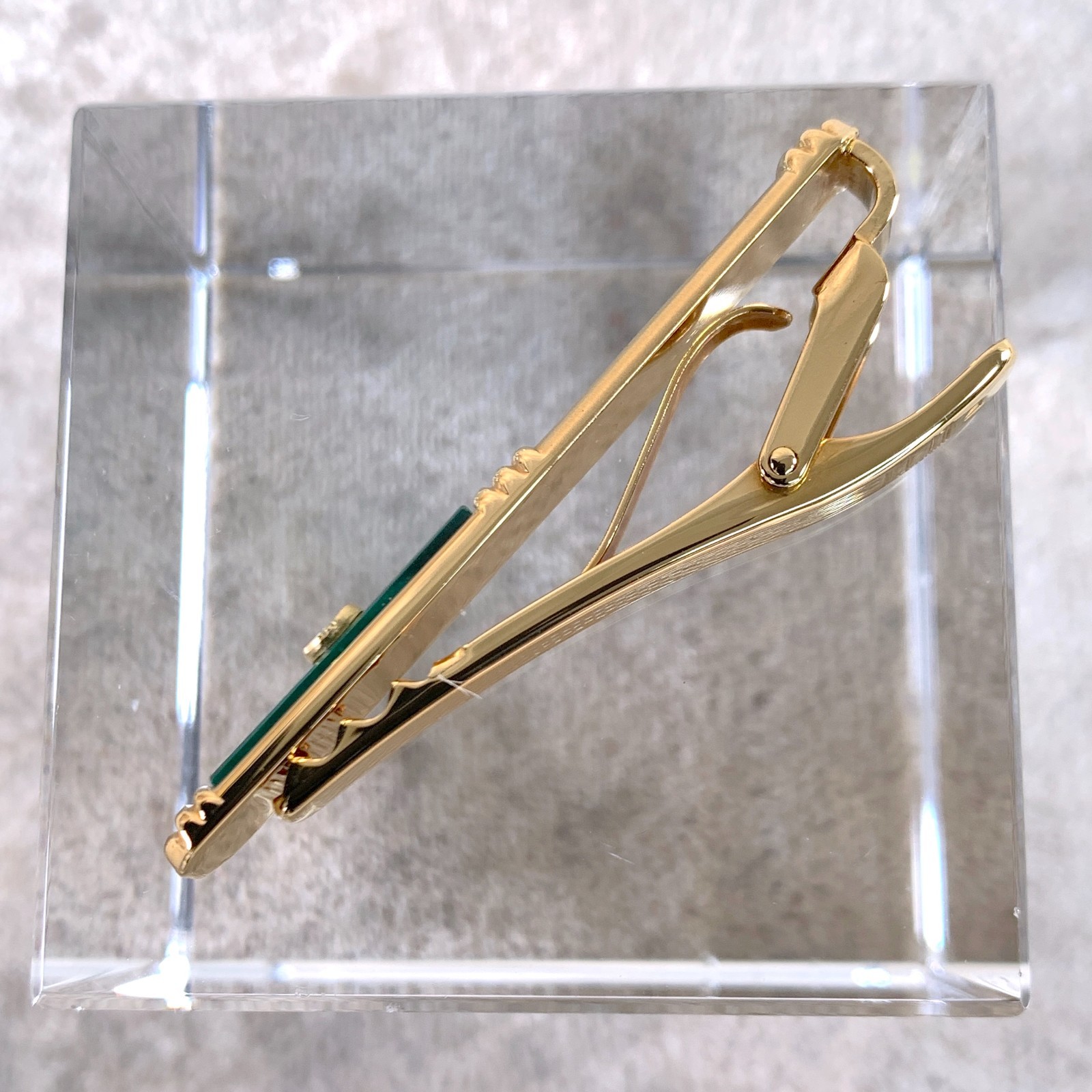 Vintage Dunhill Cufflinks & Tie Bar Clip Cylinder Malachite Gold Finish w/Box