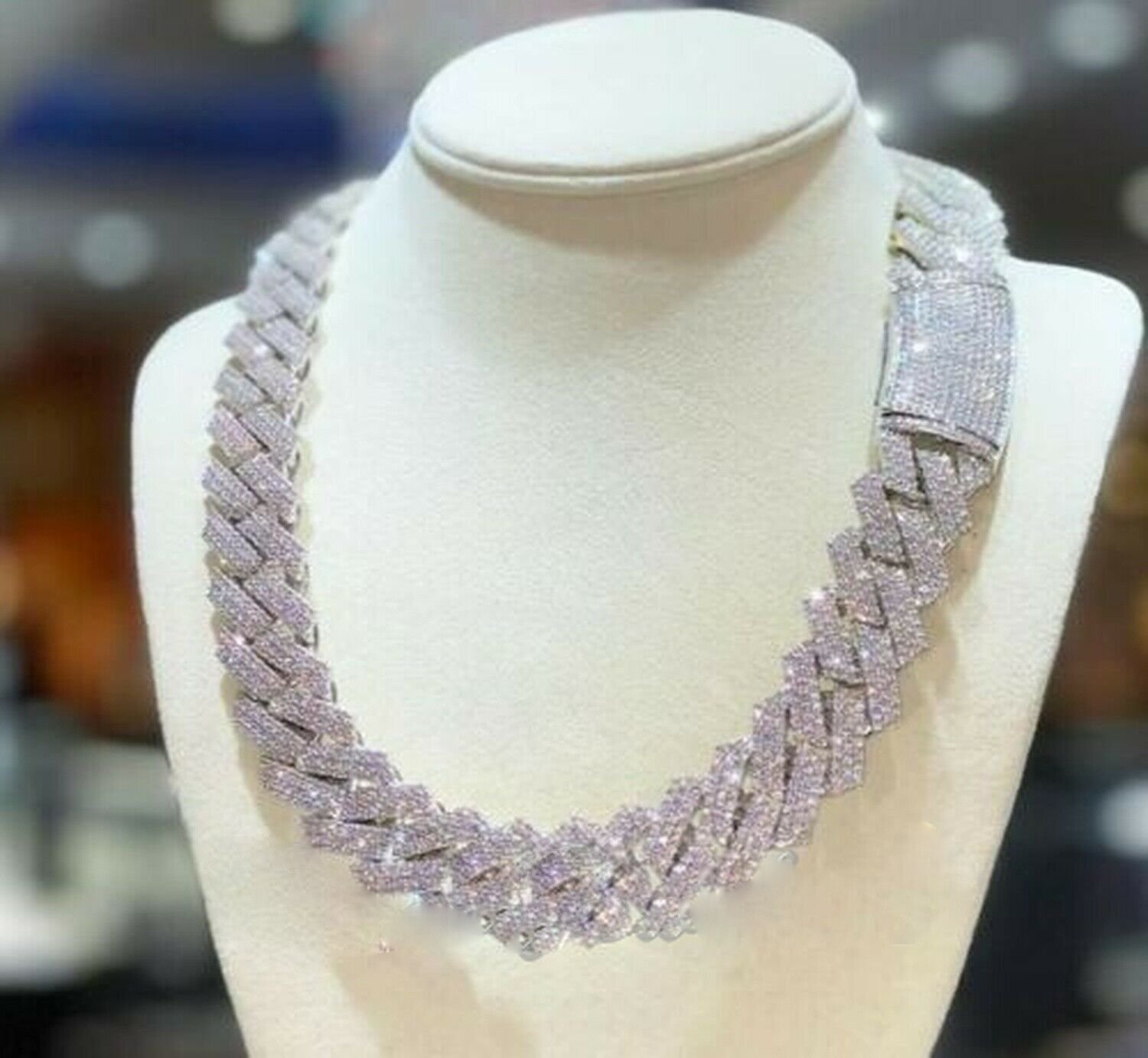 20.00ct Moissanite Men’s 12mm x 22 inch Cuban Link Necklace 925 Silver