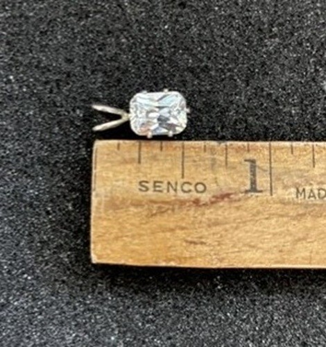 Rhinestone prong set in silver with large bail – about 1/2 inch long