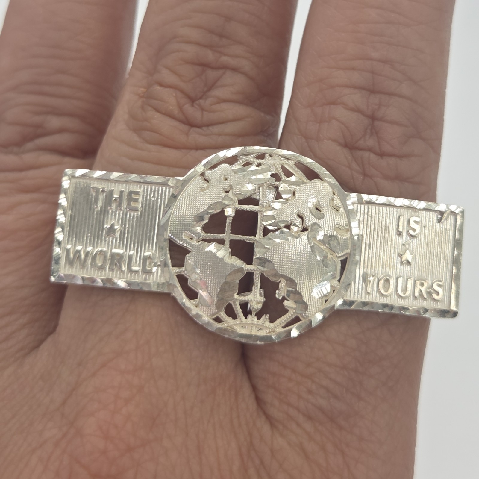 925 Sterling Silver Two finger The World Is Yours Ring