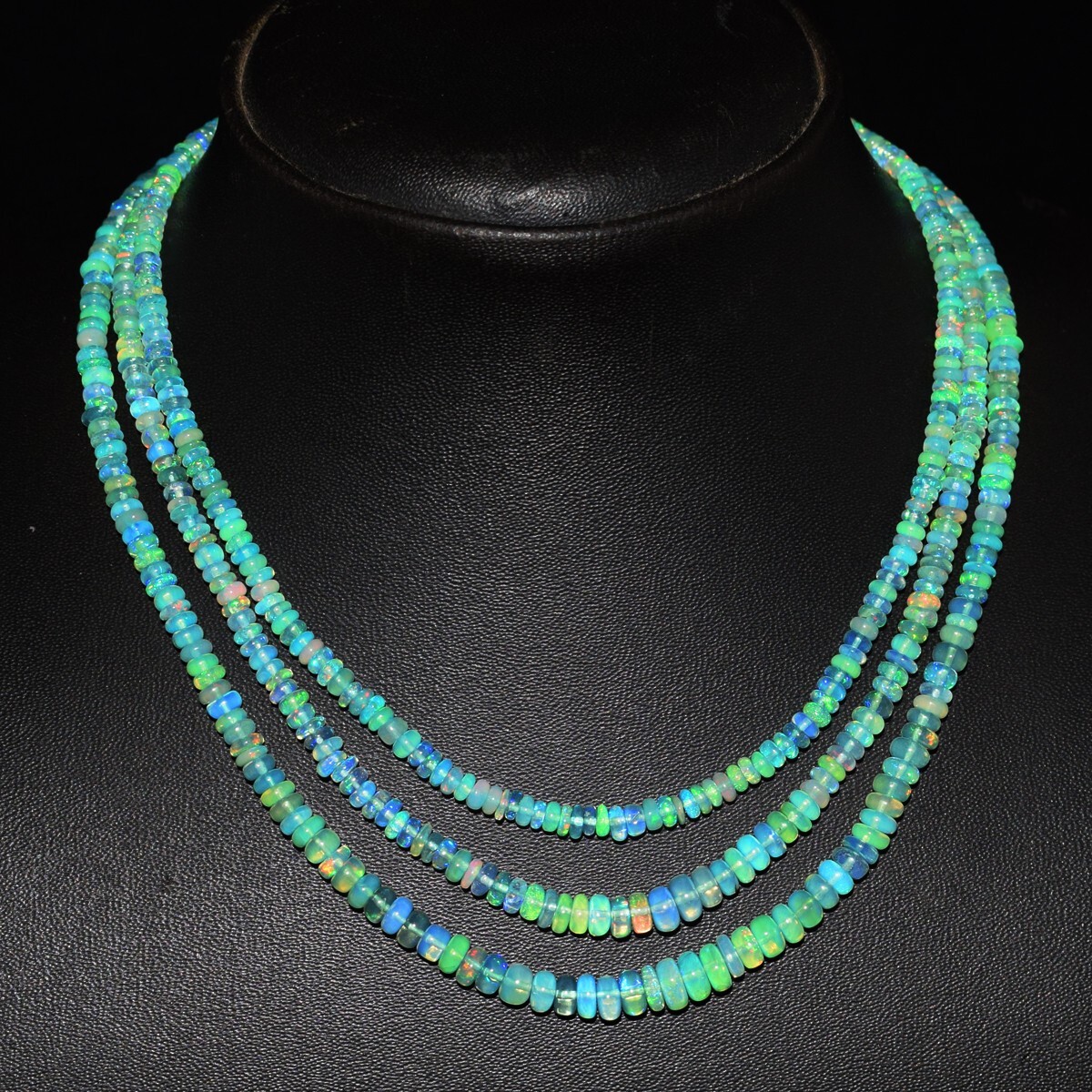 132 Cts Enhanced Amazing Flash Green Ethiopian Opal Beaded Necklace SK 23E464
