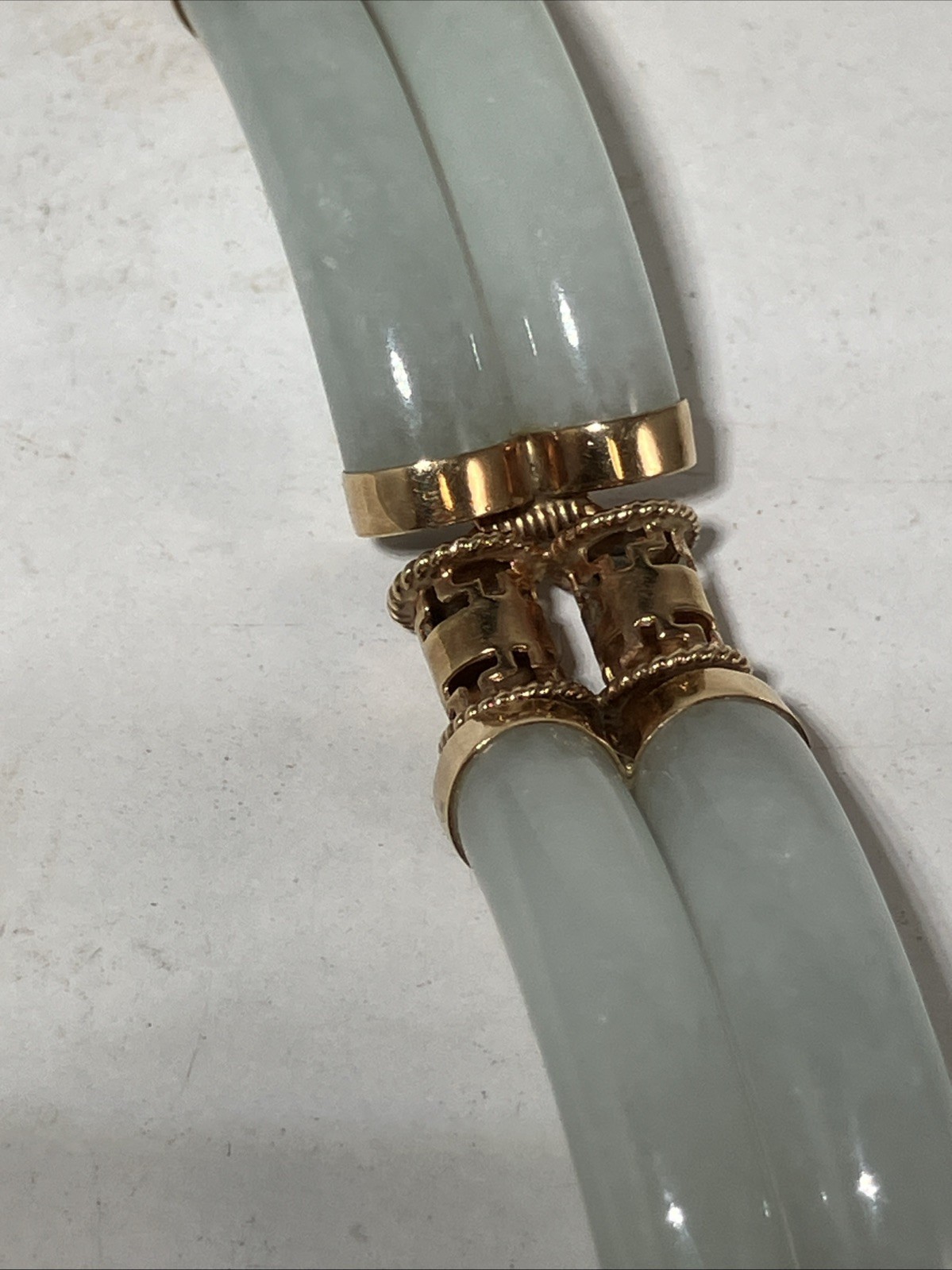 14K 585 Double Link 7 Inch Jade Jadeite Bracelet 46g Double Sided Safety Clasp