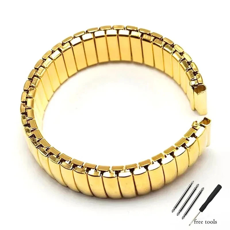 12 14 16 18 20 22mm Stainless Steel Elastic Strap Polished Band Metal