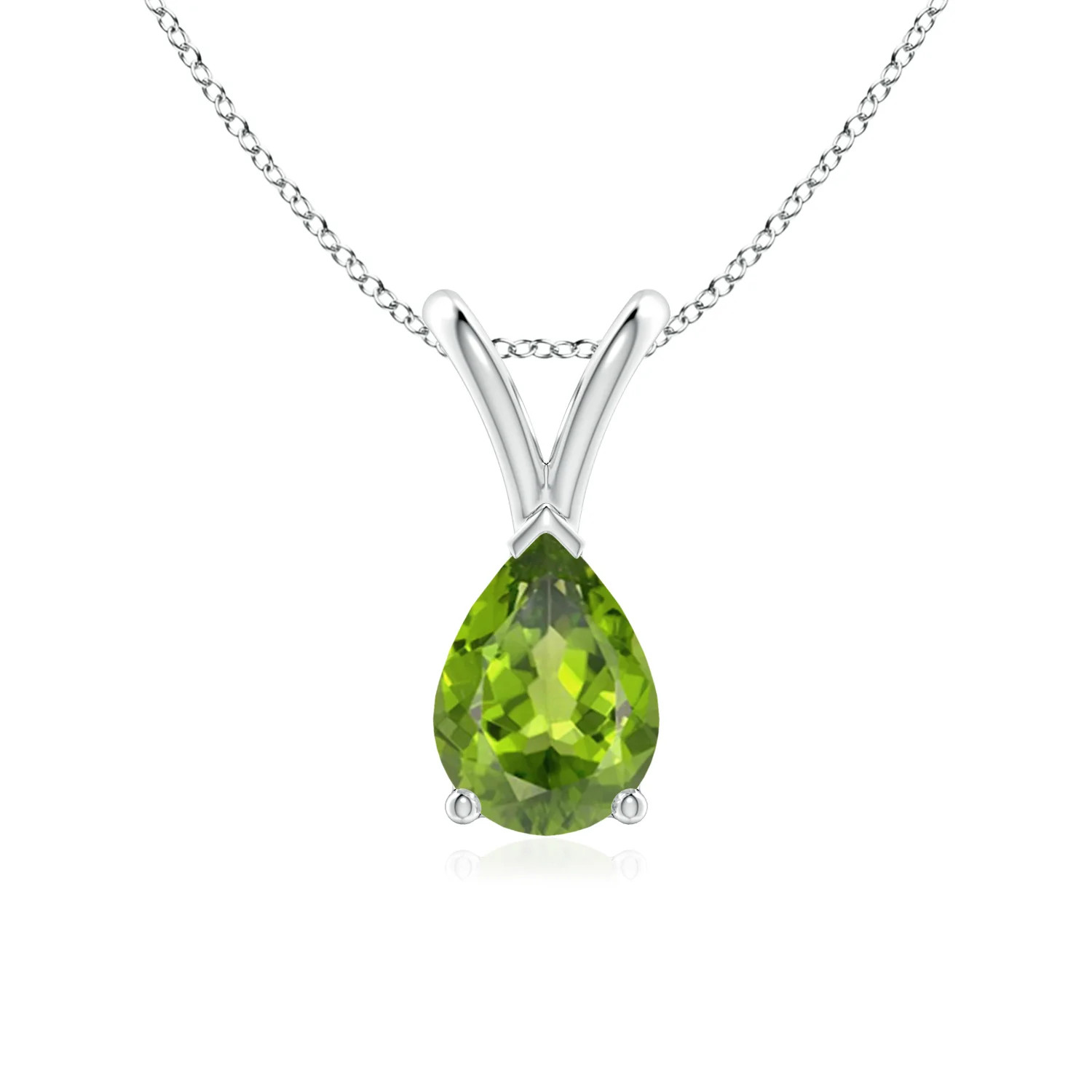 Angara Natural V-Bale Pear-Shaped Peridot Solitaire Pendant Necklace in Silver
