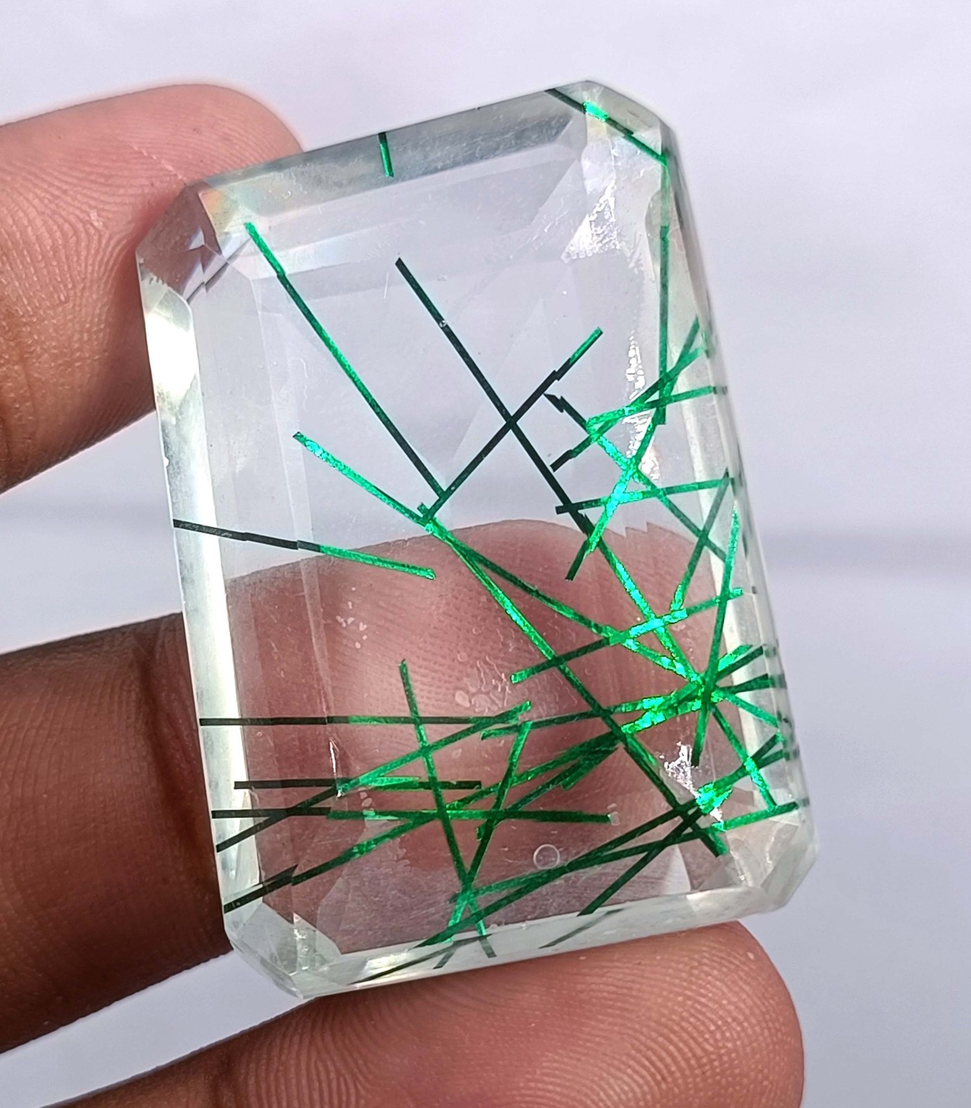 104 CT Green Rutilated Quartz Emerald Cut EGL Certified Loose Gemstone 6MGB