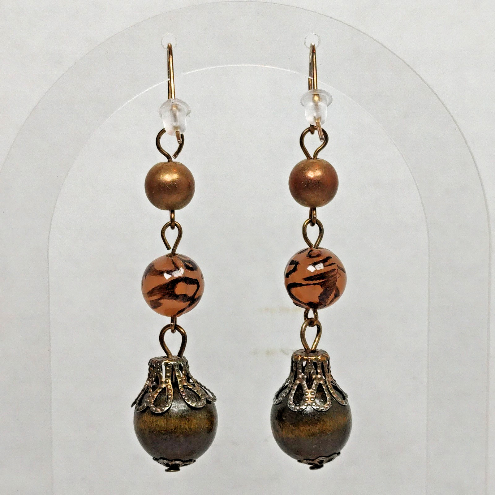 VTG Style Bronze Tone Metal Earth Tone Beaded Dangle Drop Hook Fashion Earrings