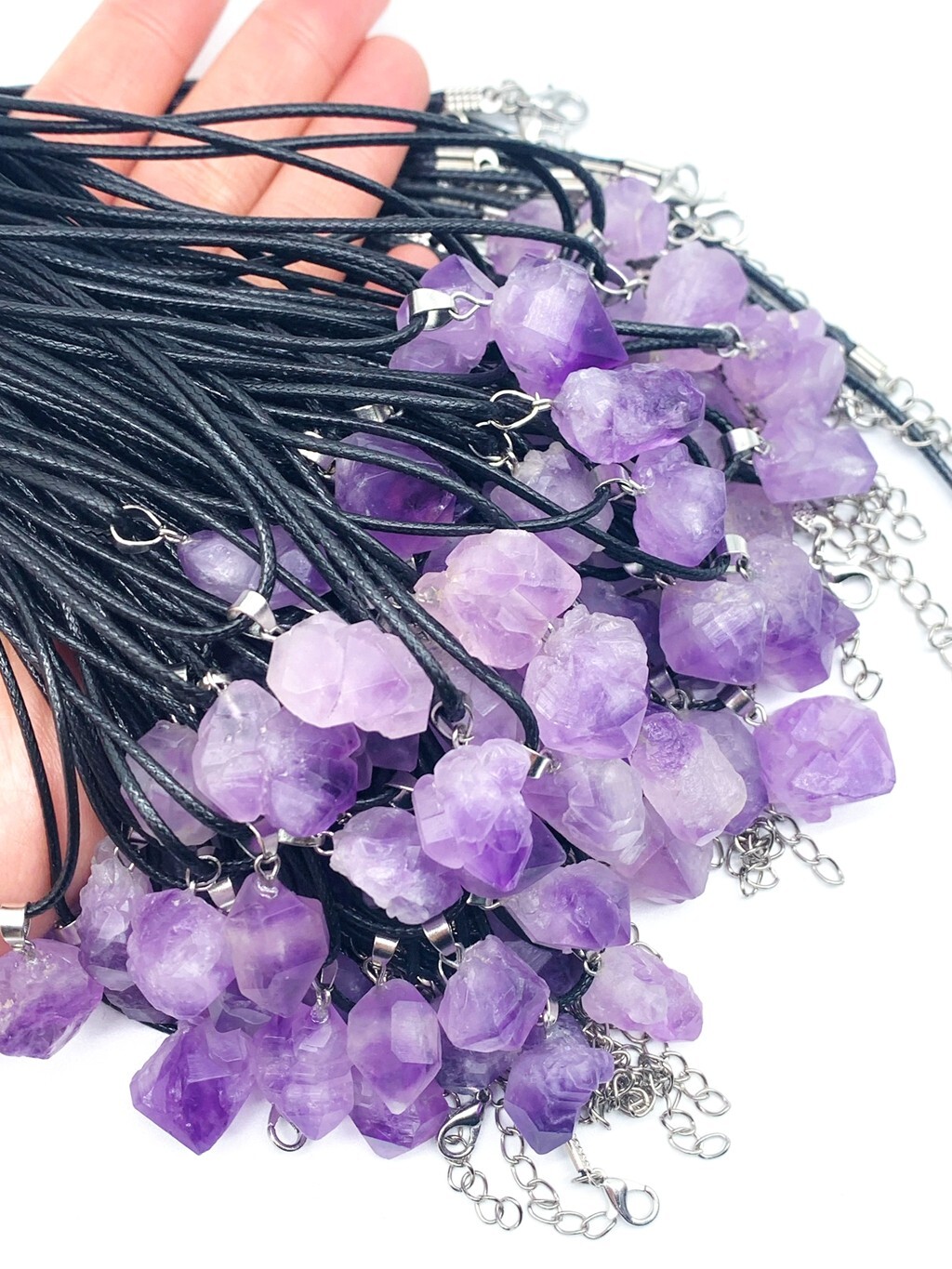 Bulk Lot 24pcs Natural Amethyst Pendant Necklace Women Raw Purple Crystal Charms