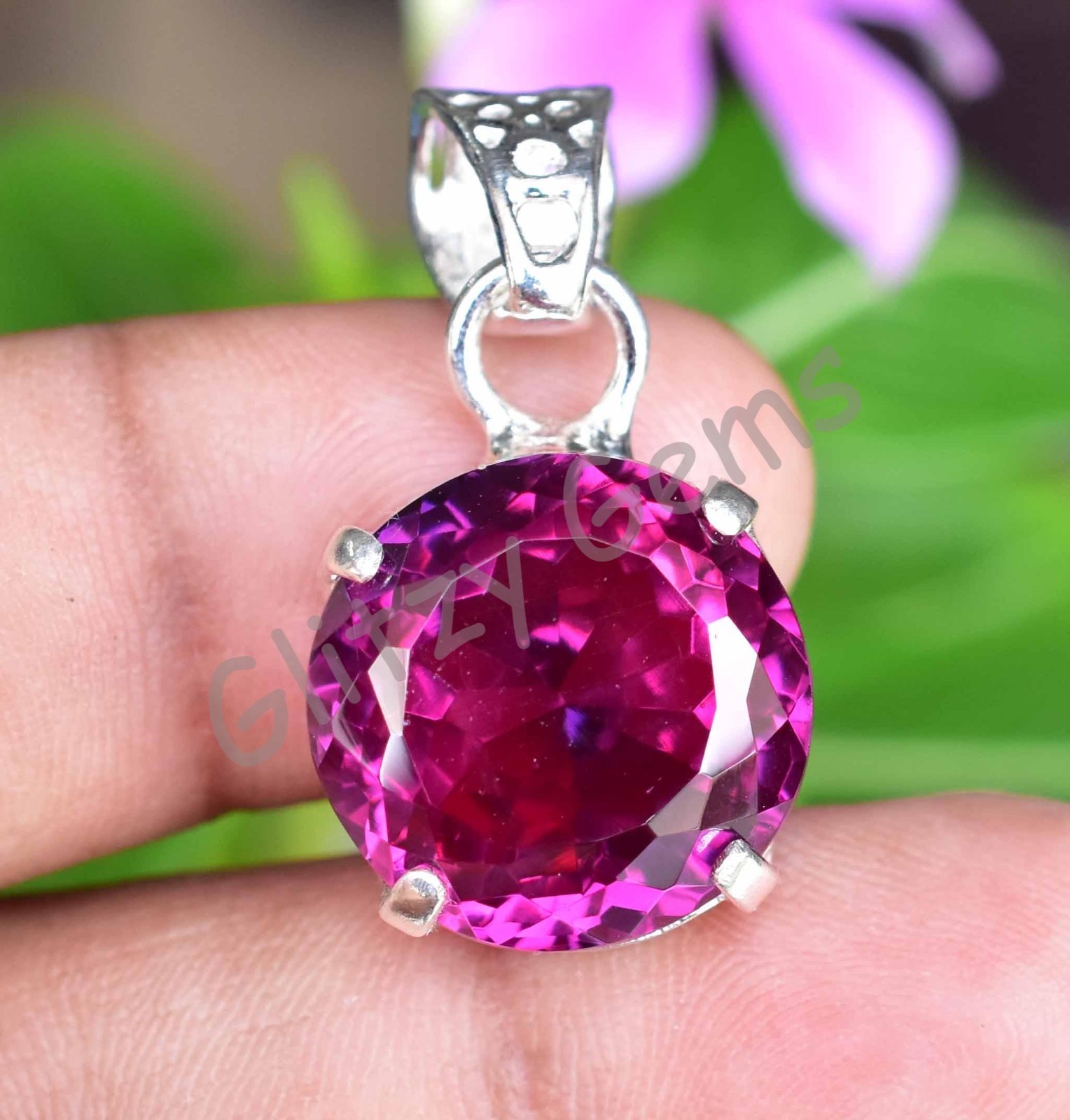 40.55 Ct Natural Rhodolite Garnet Round 925 Sterling Silver Pendant Certified