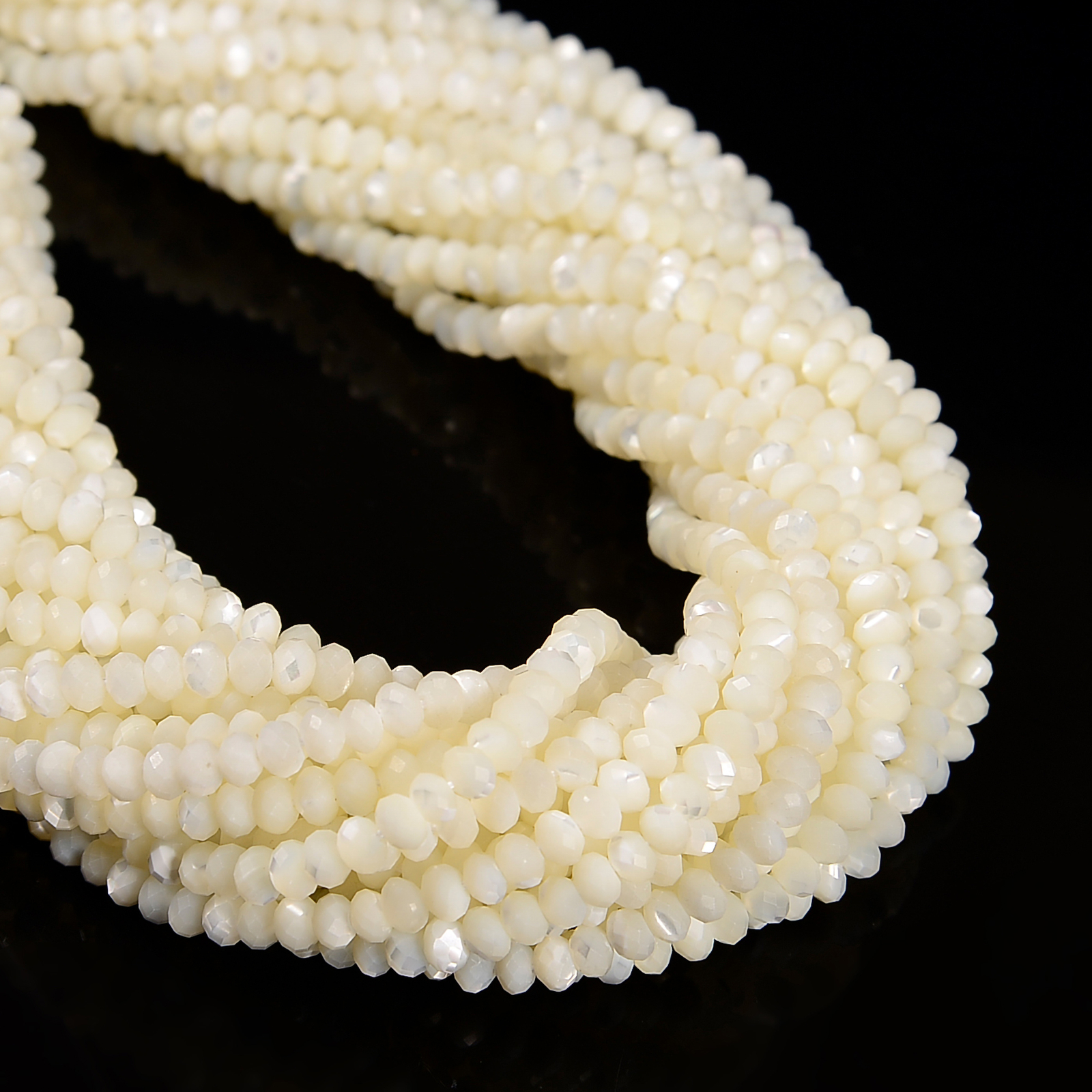 Iridescent White MOP Shell Faceted Rondelle Beads Size 3x4mm 15.5” Strand