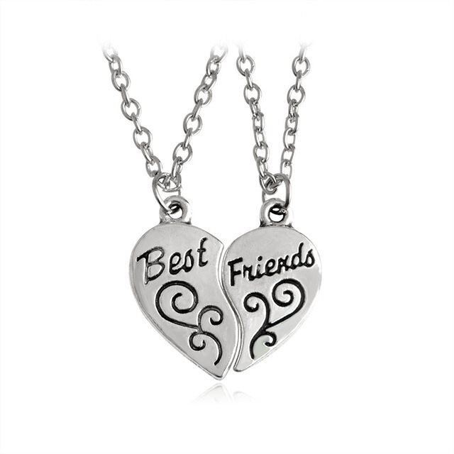 Best Friends Two Necklace Set – Silver – BFF Heart Necklace