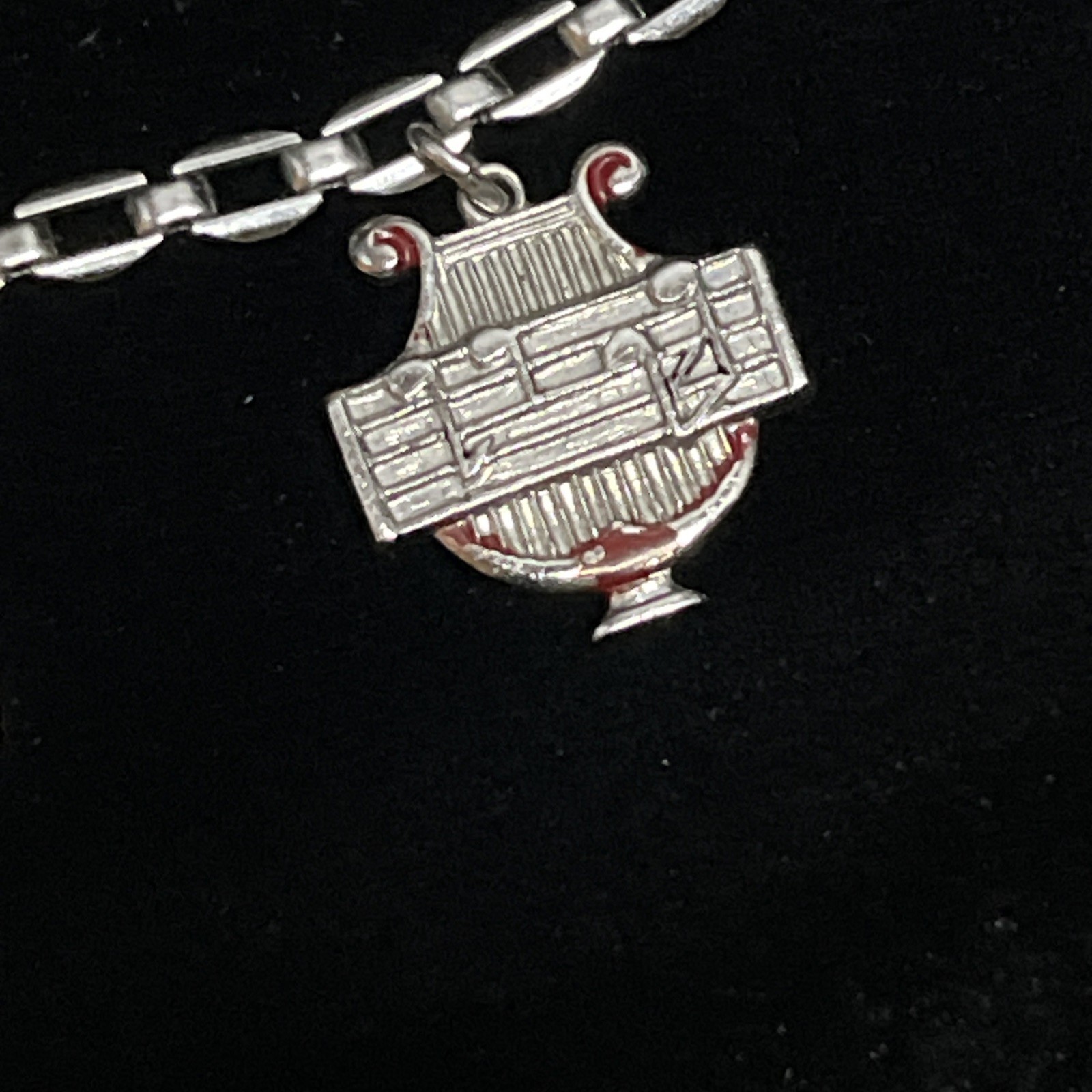 Silver Tone Drama Comedy Radio Music Themed Charm Bracelet Six Charms Vintage