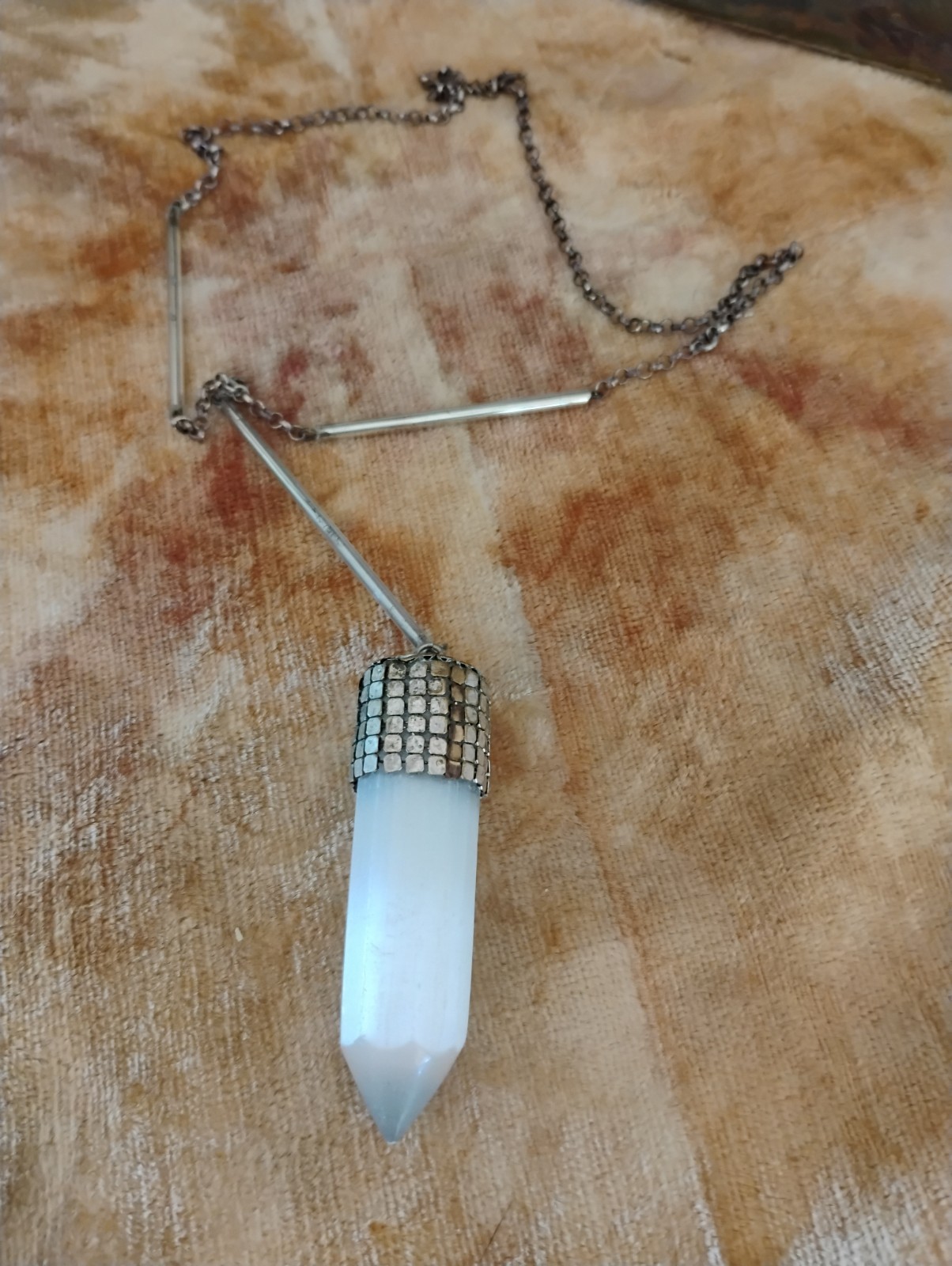 Gorgeous Polished Selenite Assemblage Necklace Vintage Mercury Glass Beads