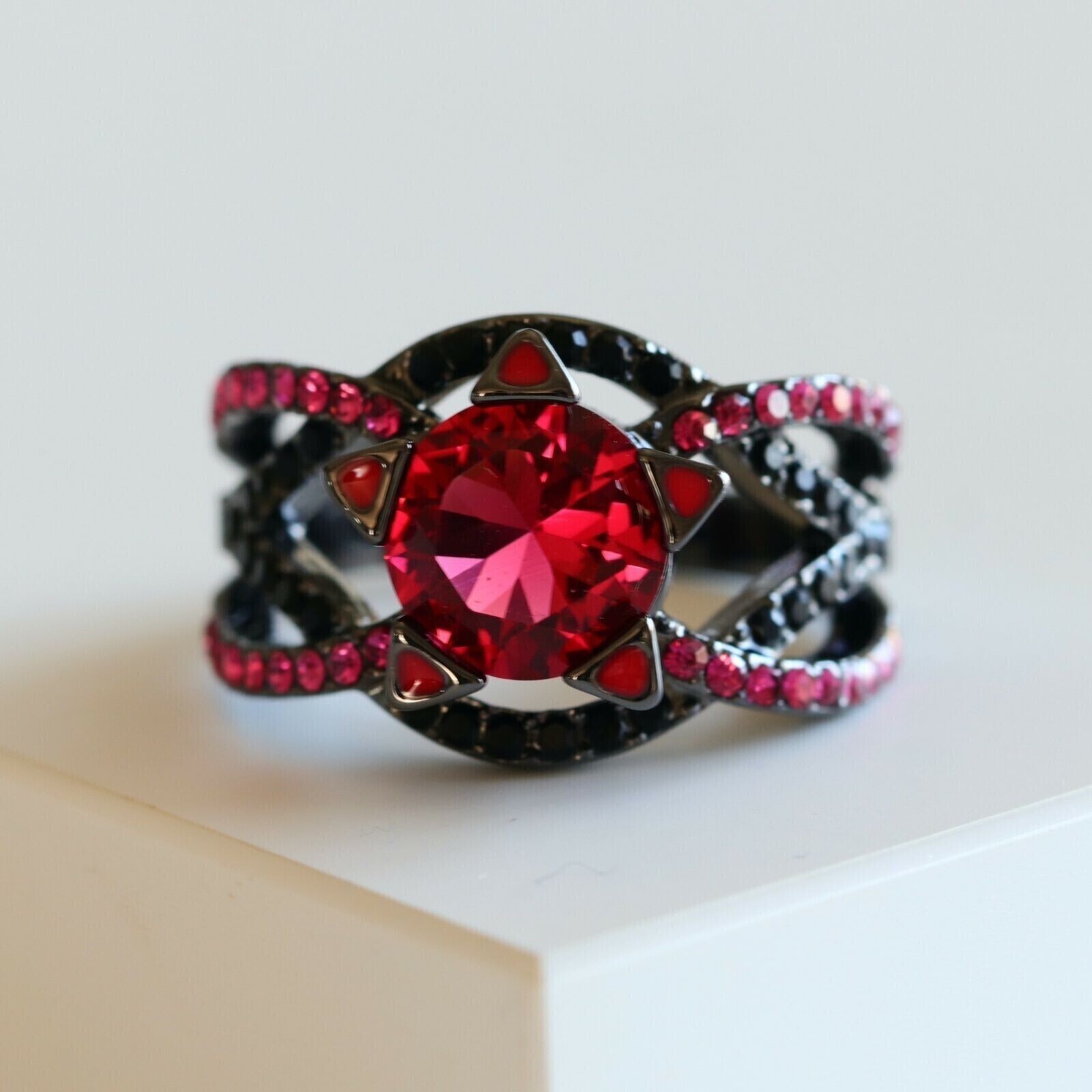 3Ct Round Lab Created Red Ruby Women Cocktail Ring 14k Black Gold Plated Silver