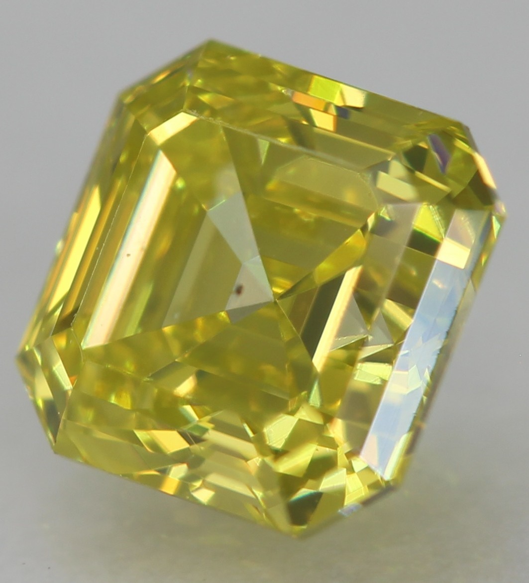 Cert 0.56 Carat Canary Yellow VS1 Asscher Natural Enhanced Diamond 4.56×4.47mm