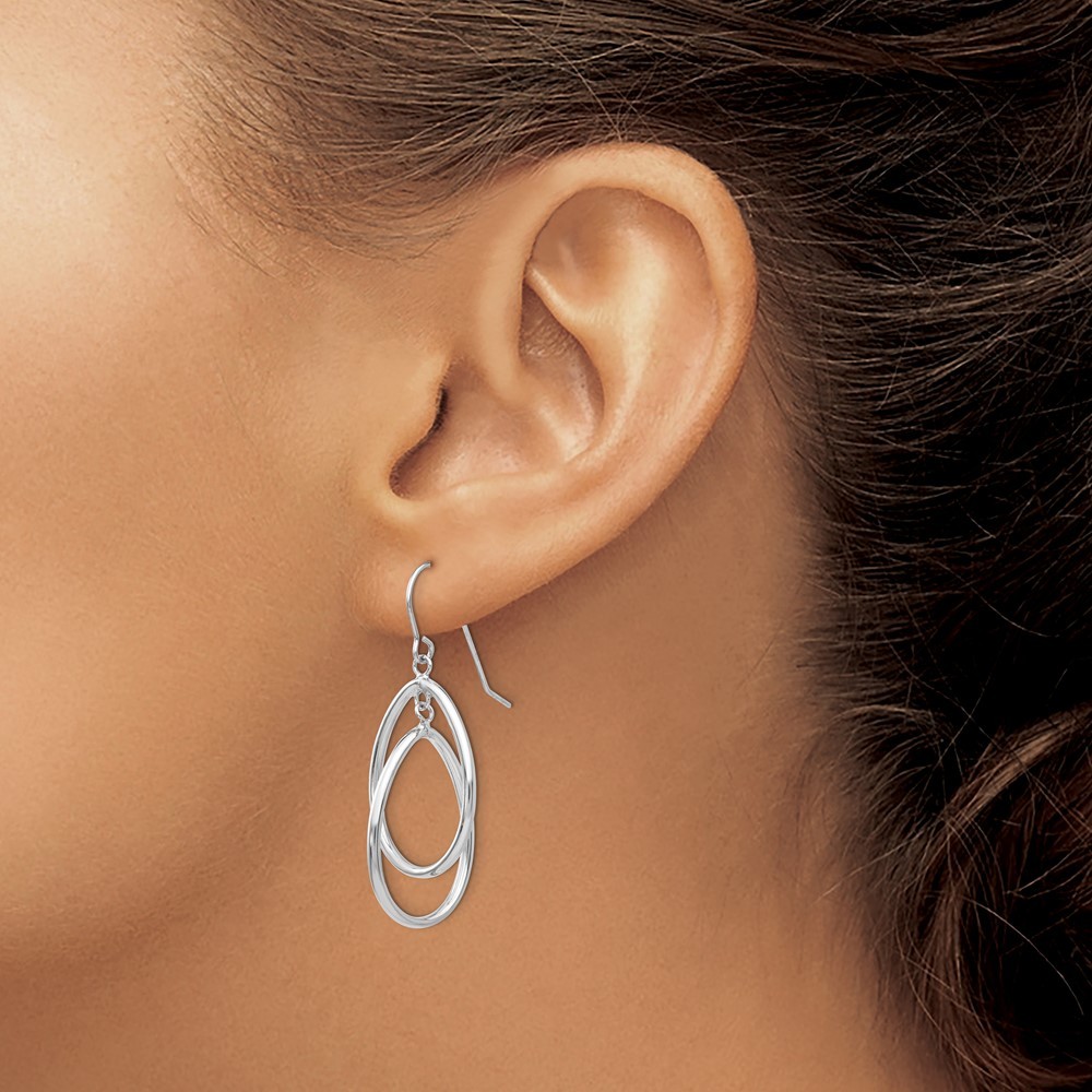 Real 14K White Gold Double Teardrop Dangle Wire Earrings; Women & Men
