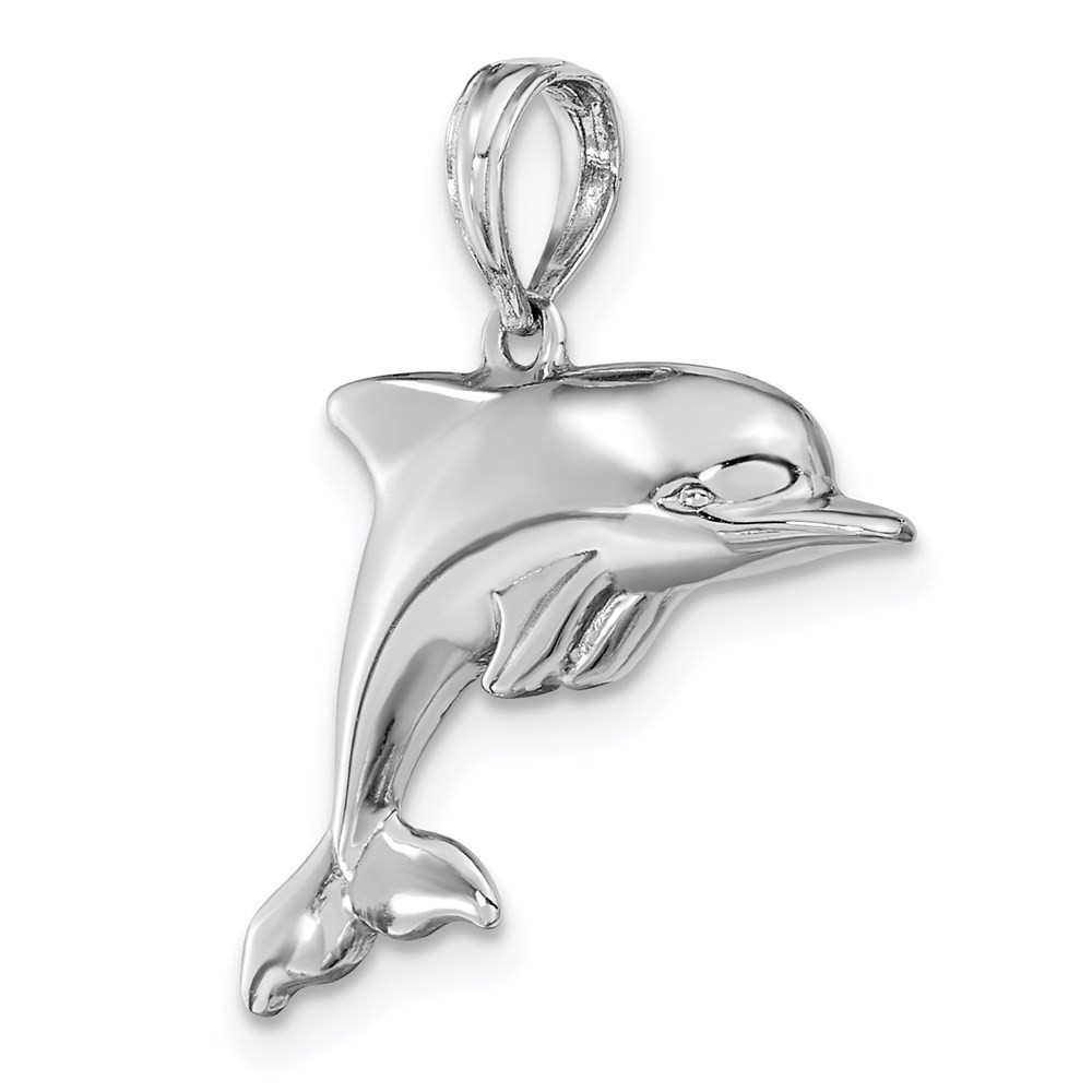 14k White Gold 3-D Puffed Dolphin Charm Pendant 1.95gm L-15.4mm W-24.85mm