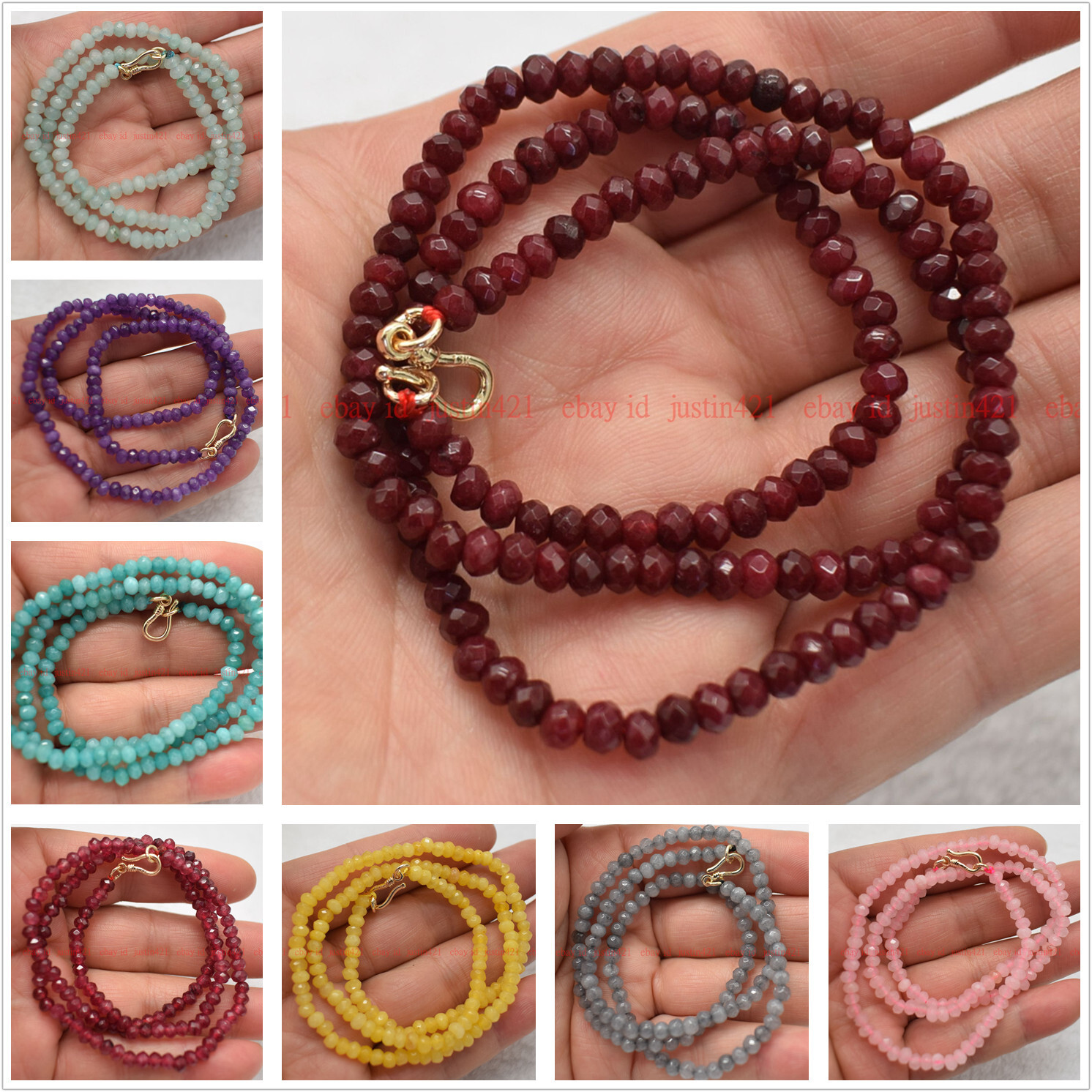 Fashion 2x4mm Multicolor Gemstone Rondelle Gemstone Necklace 16-26″ 14K Clasp
