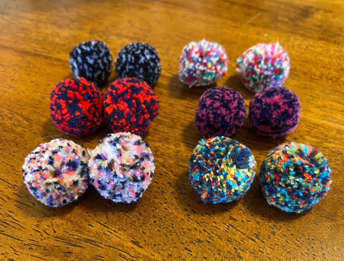NEW Yarn Pom Pom Earrings Collection 6 Pairs Speckled Multicolored Pierced Studs