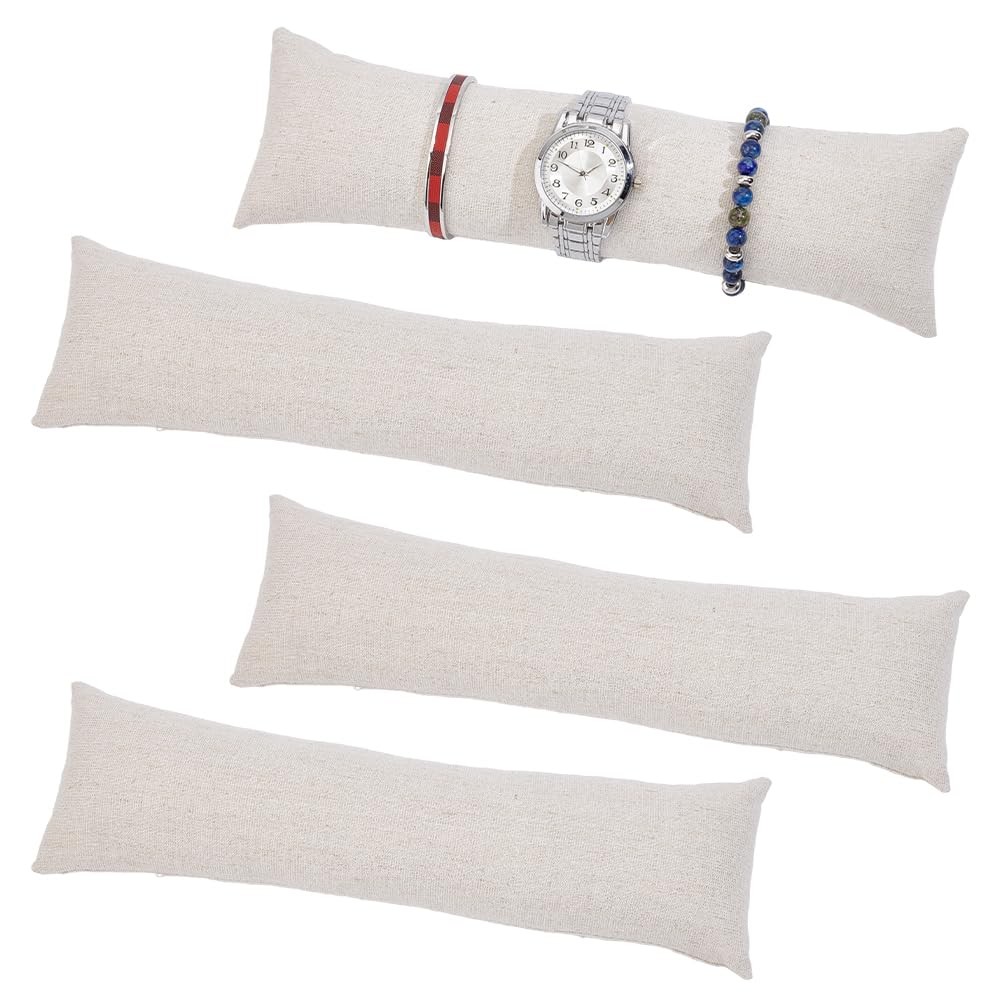 4pcs Long Watch Pillows, 11 x 3 Inch Velvet Bracelet Pillows Beige Sparkling …