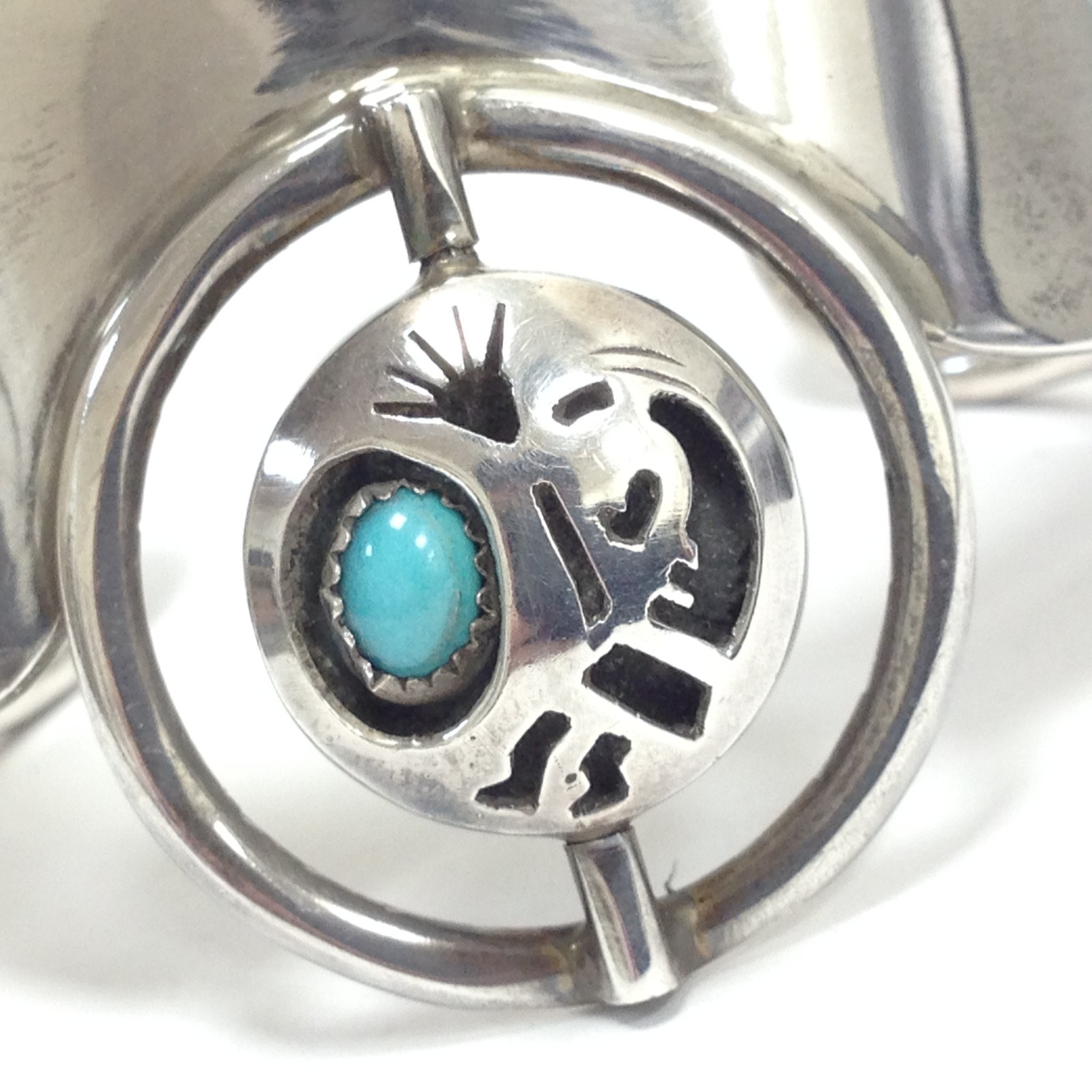 F.J. Henry Signed Storyteller Multi Stone Inlay & Kokopelli Spinner Wide Cuff